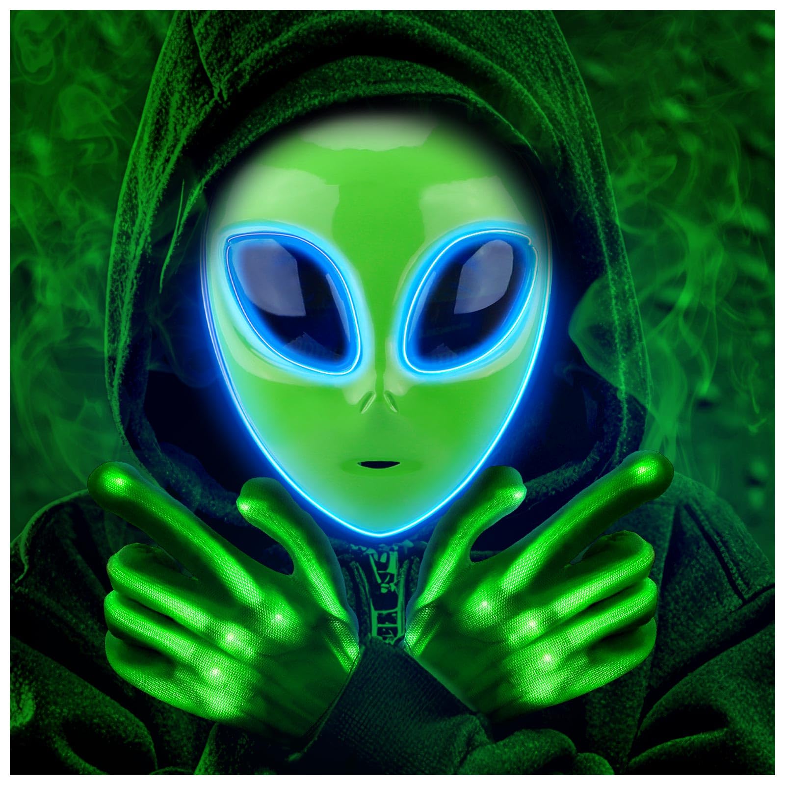 Tanganan LED Alien Mask for Adult Kids,Halloween LED Light up Mask 3 Modes Lighted Face Mask for Festival Cosplay Costume
