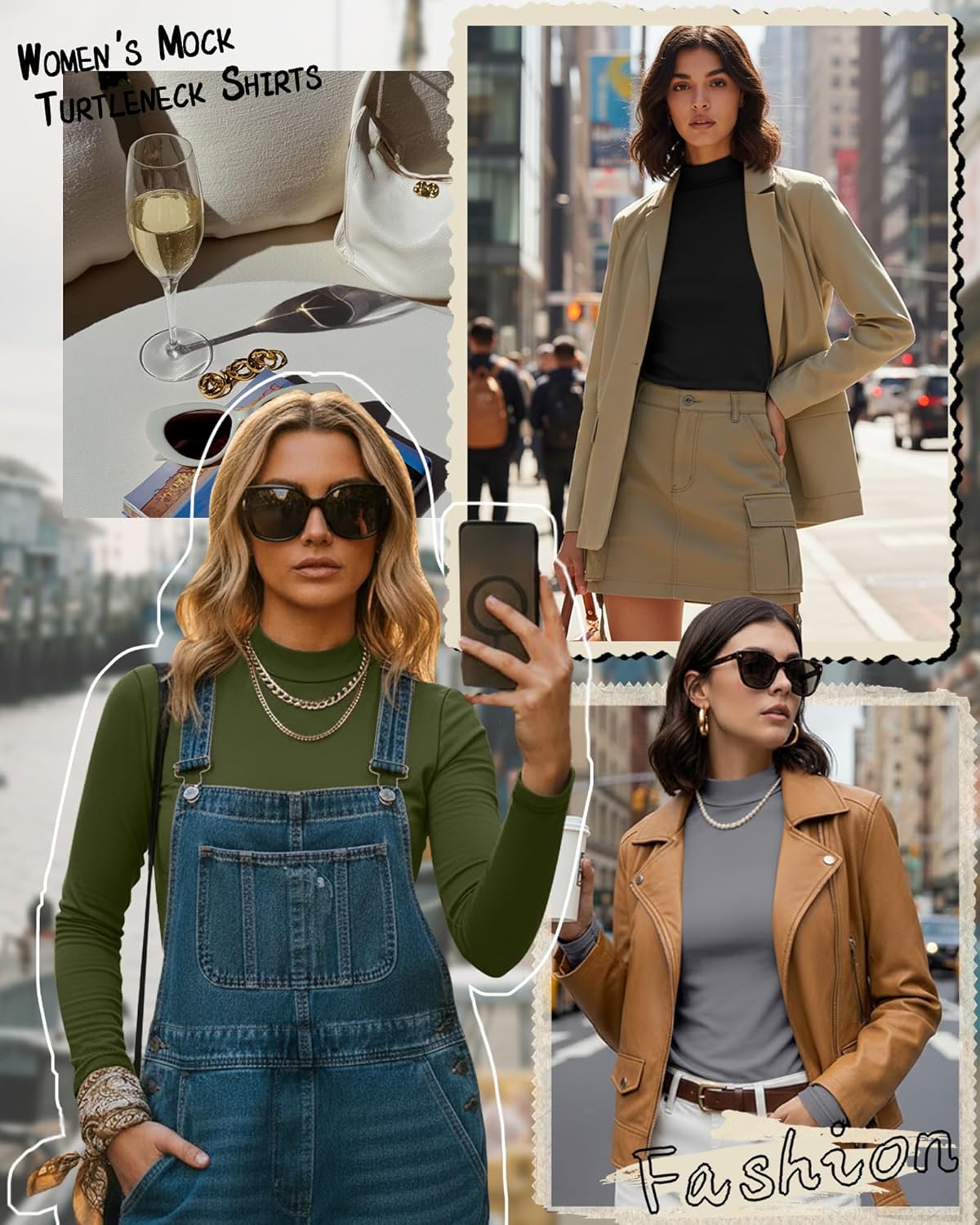 Ficerd 3 Pack Women's Mock Turtleneck Shirts, Long Sleeve Mock Neck Pullover Tops Slim Fitted Stretch Undershirt Tee Blouse - Image 2