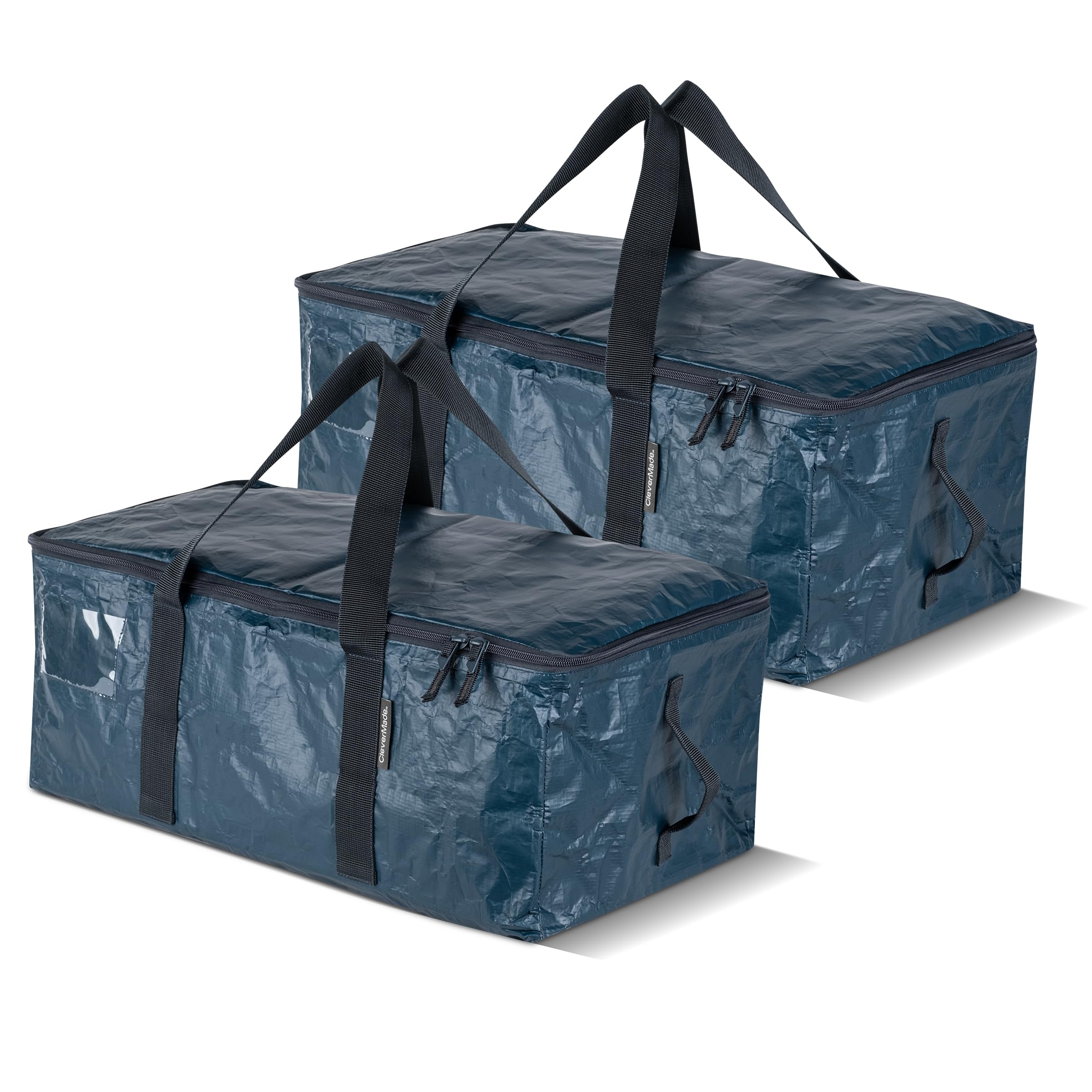 CleverMade Duffle Storage Reusable Grocery Tote - 41L - Pack of 2 - Ocean - Collapsible Storage Shopping Organizer - Heavy Duty Utility Bag Home