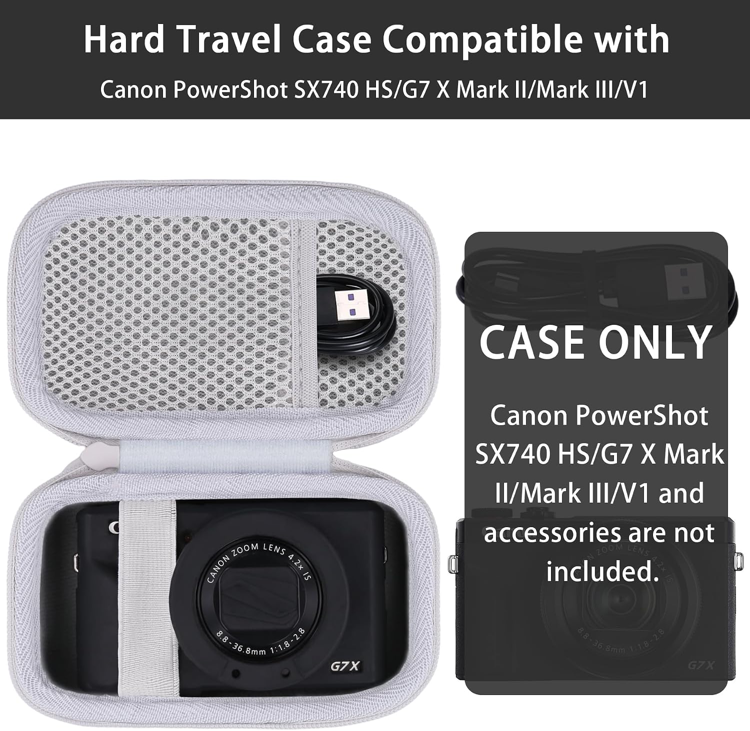 khanka Camera Case for Canon PowerShot SX740 HS,G7 X Mark II,G7X Mark III,Camera Protective Bag for Canon PowerShot 4K Vlogging Cameras with Mesh Pocket for PowerShot Camera Accessories（White） image 4
