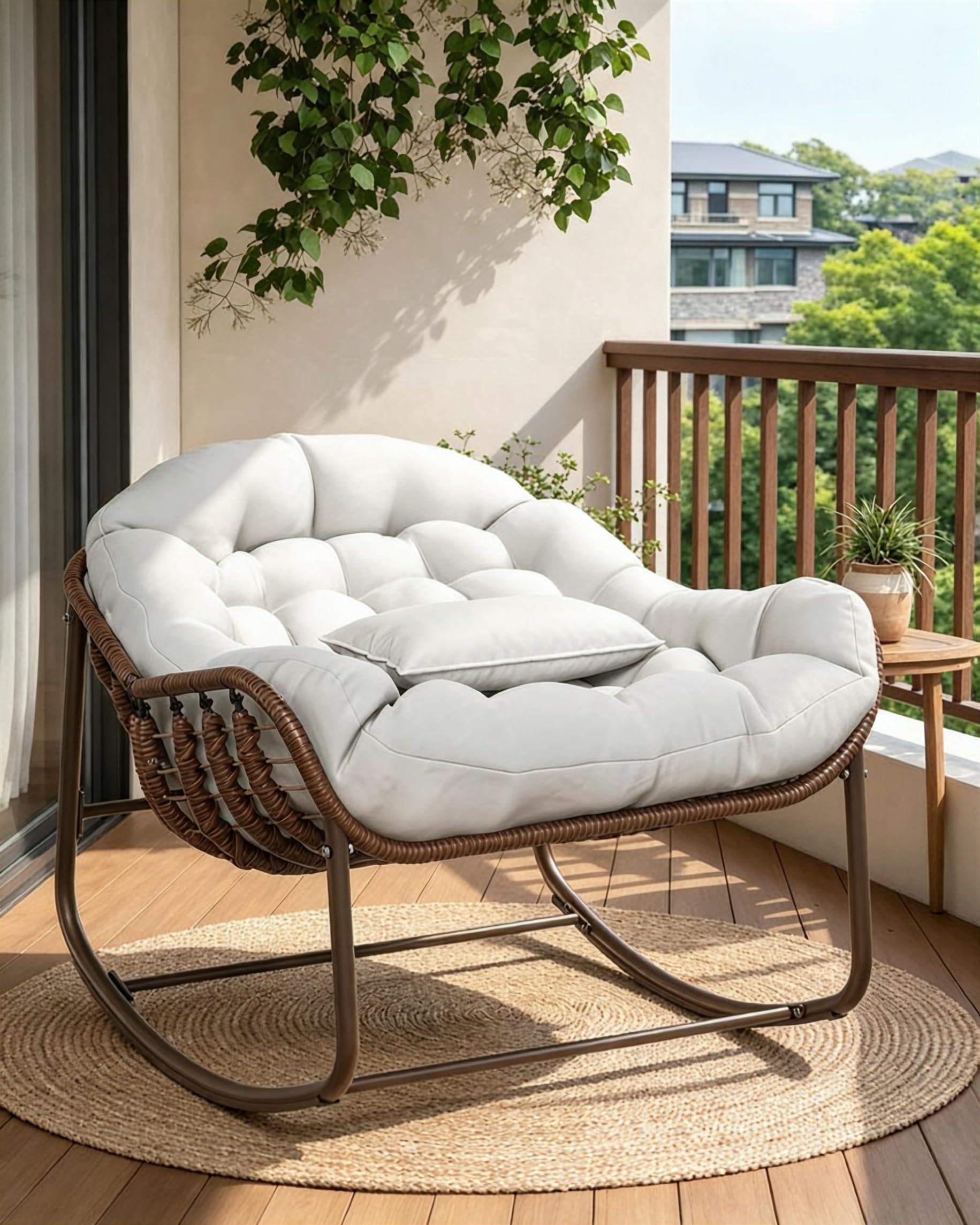Garvee Fauteuil à Bascule Exterieur, Structure Acier pour Salon Patio Blanc
