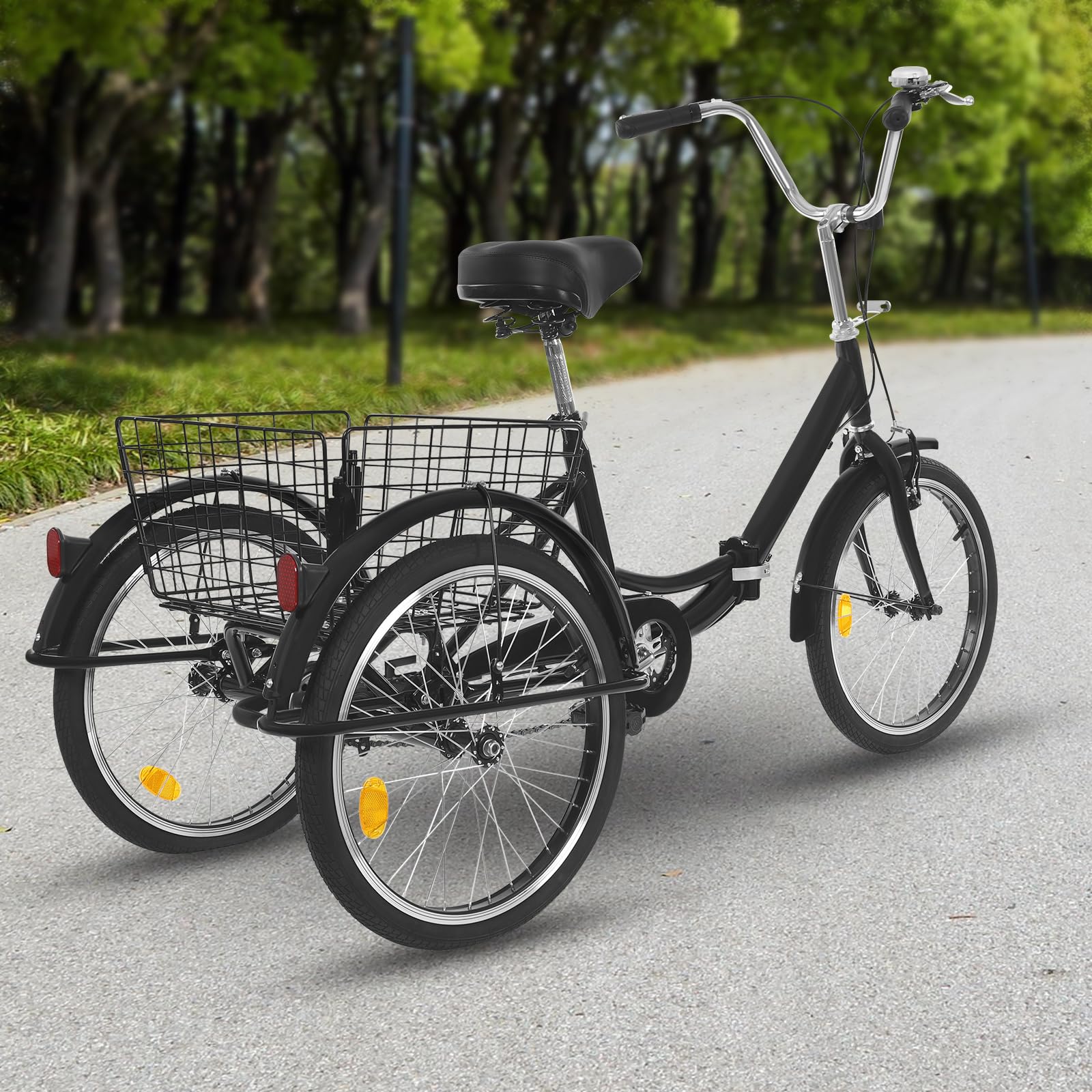Dreirad für Erwachsene 20 Zoll 3 Rad Fahrrad mit Einkaufskorb Erwachsenendreirad bis 264.55lb Belastbar Dreirad höhenverstellbar Tricycle Fahrrad Cruiser Bikes für Senioren, Schwarz