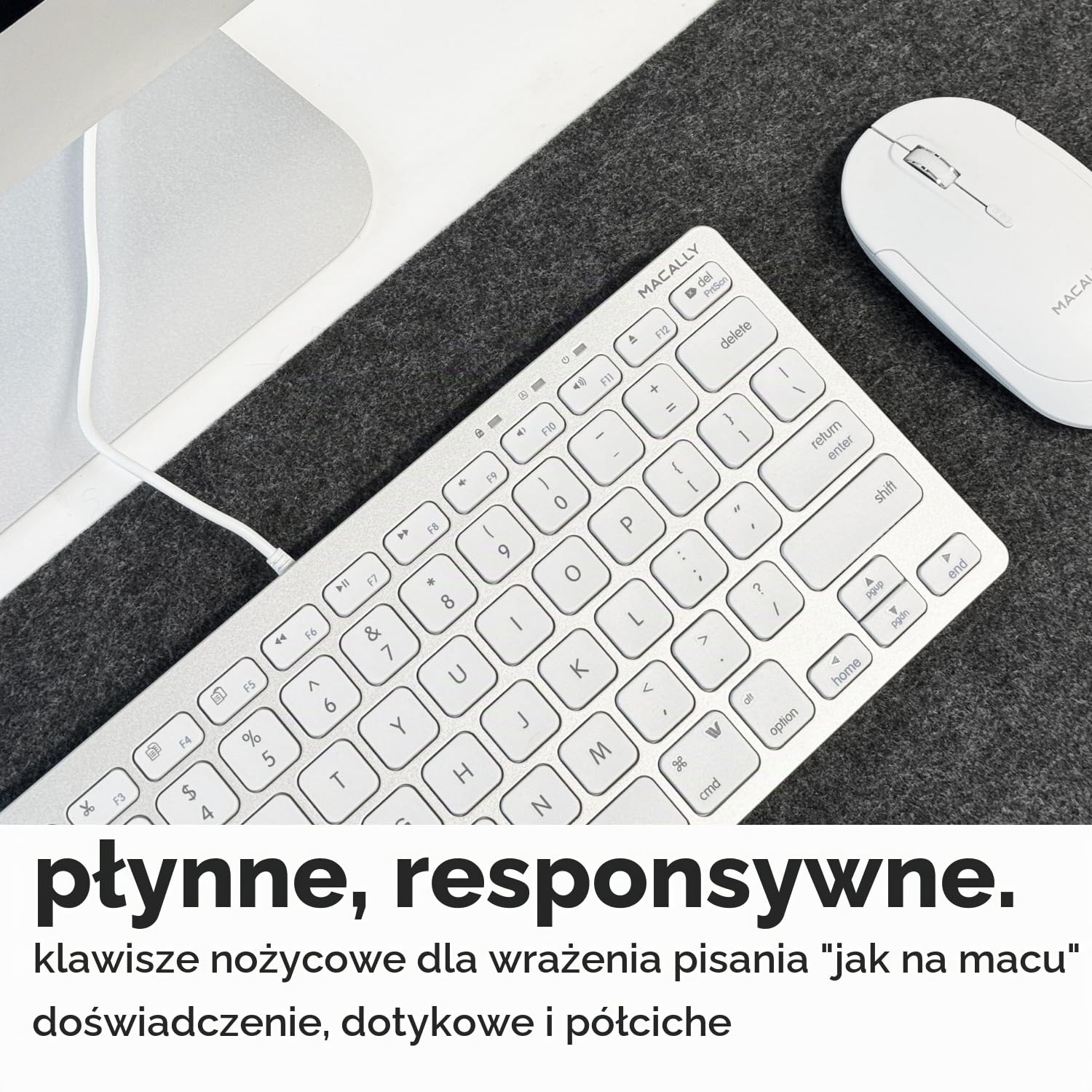 Macally SLIMKEYCA, kompaktowa klawiatura USB-A do Mac, układ nasadki klawiszy US QWERTY