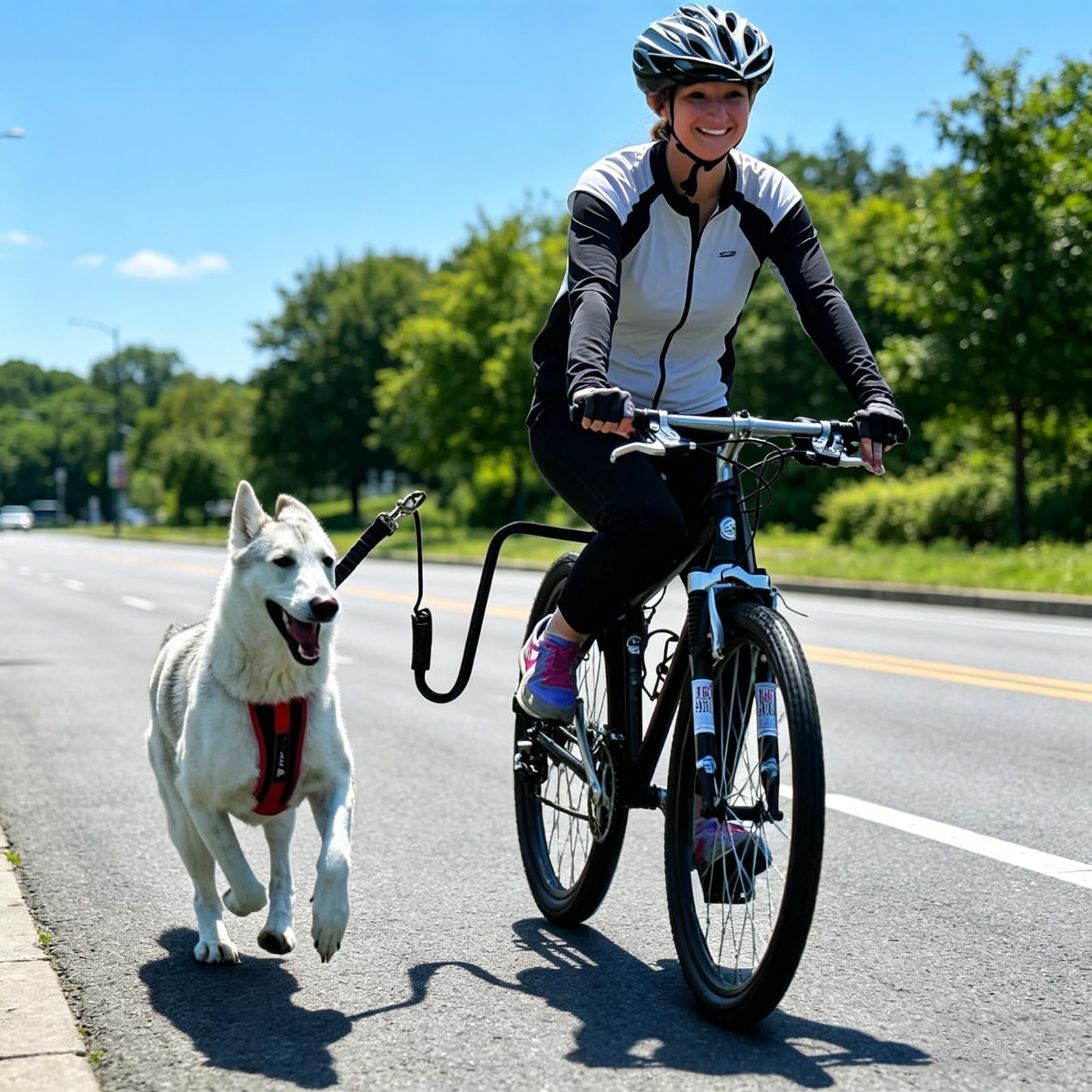 Guinzaglio da bicicletta per cani: guinzaglio per cani, mani libere, guinzaglio per cani con assorbimento degli urti, per bicicletta, per corsa, jogging, escursionismo, nero