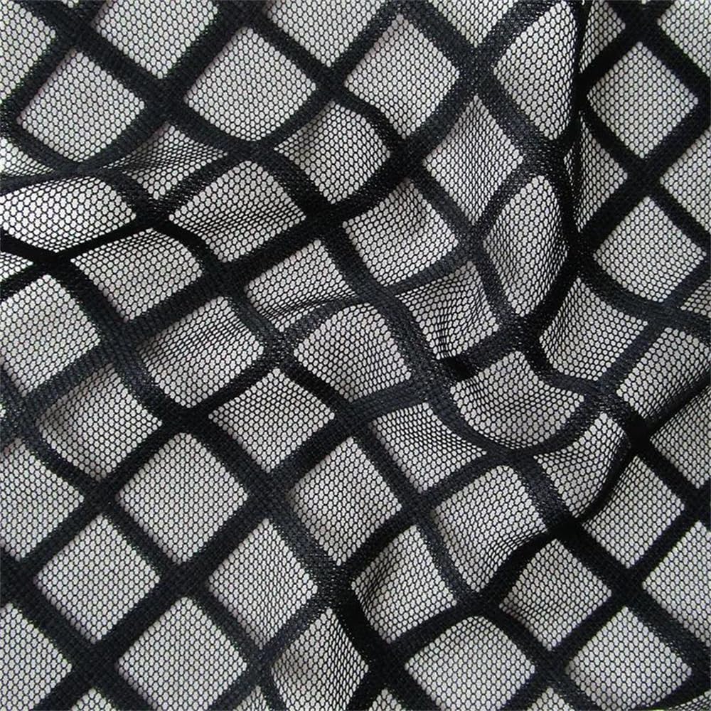 Tejido de malla elástica, Tela de malla elástica calada cuadrada Multicolor 90cmx130cm(Black,Many yards not cut)