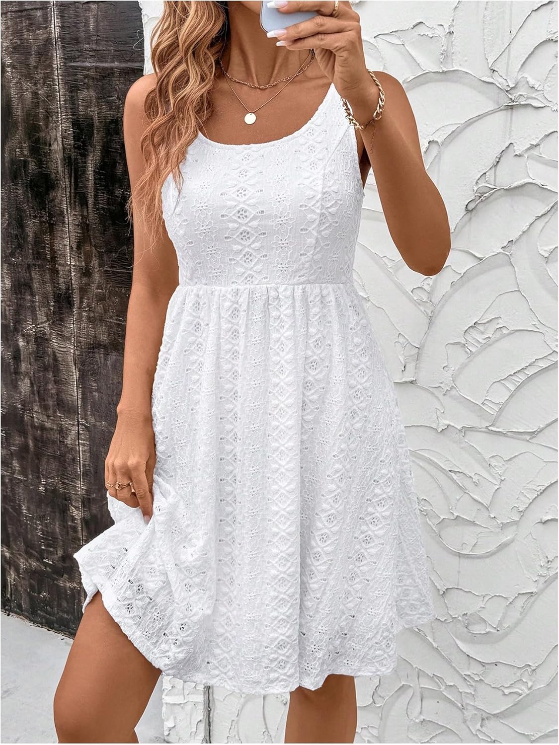 Floerns Women's Summer Short Dress Sleeveless Square Neck Eyelet Embroidery Beach A Line Dresses - Image 5