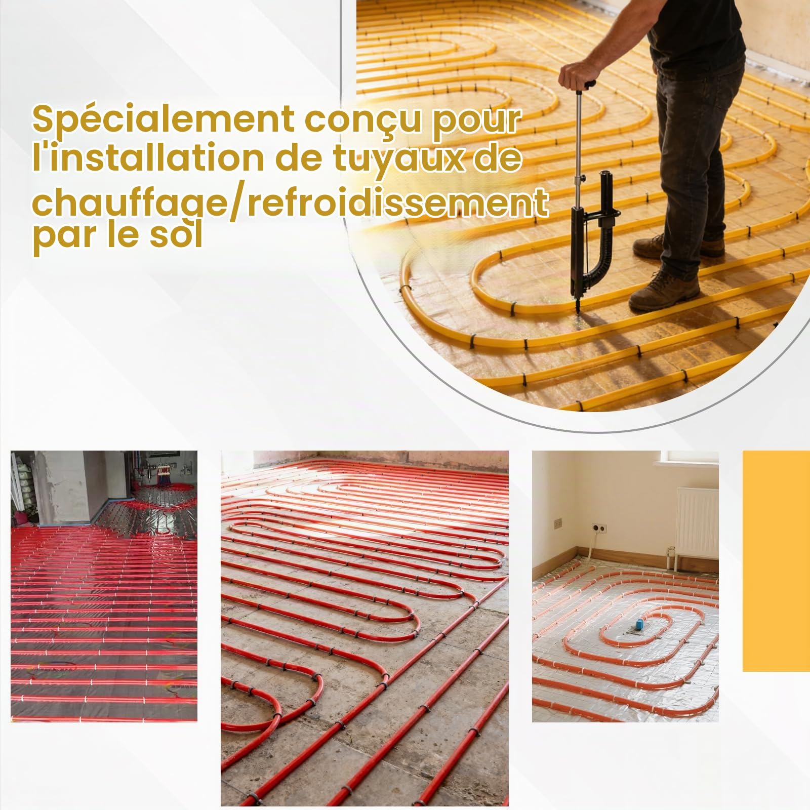 CPROSP Agrafeuse Plancher Chauffant Compatible avec Agrafes de 40-50 mm | Pour Tubes Plancher Chauffant 90 cm; Agrafeuse pour Chauffage au Sol pour Tubes Ø 14-20 mm
