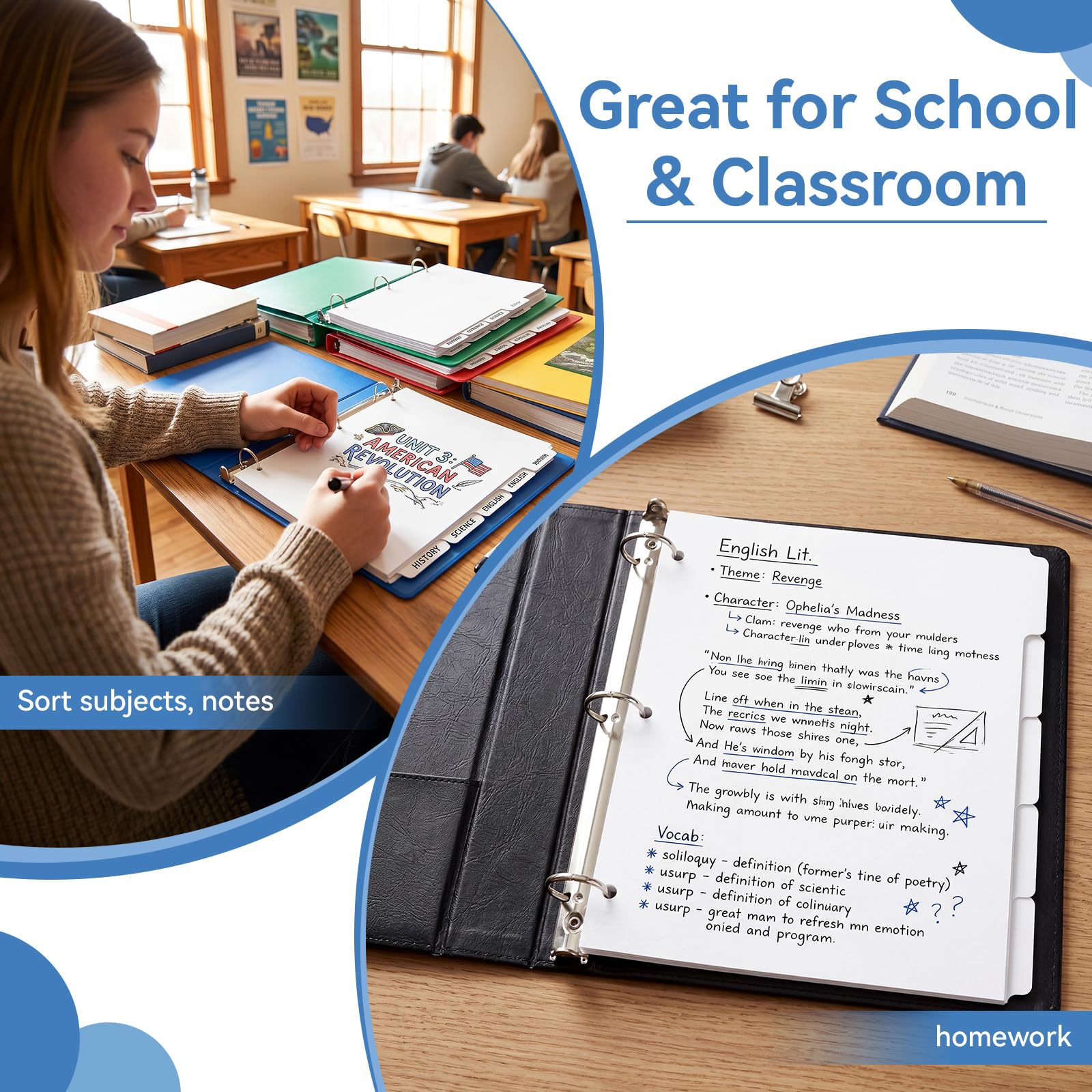 Chuangdi Ordner-Trennblätter mit Registerkarten für 3-Ringbinder, Briefgröße 21,6 x 27,9 cm, weißes Papier, blanko, mit 5 Registern, 100 Sets für Schule, Büro und Zuhause, 500 Trennblätter