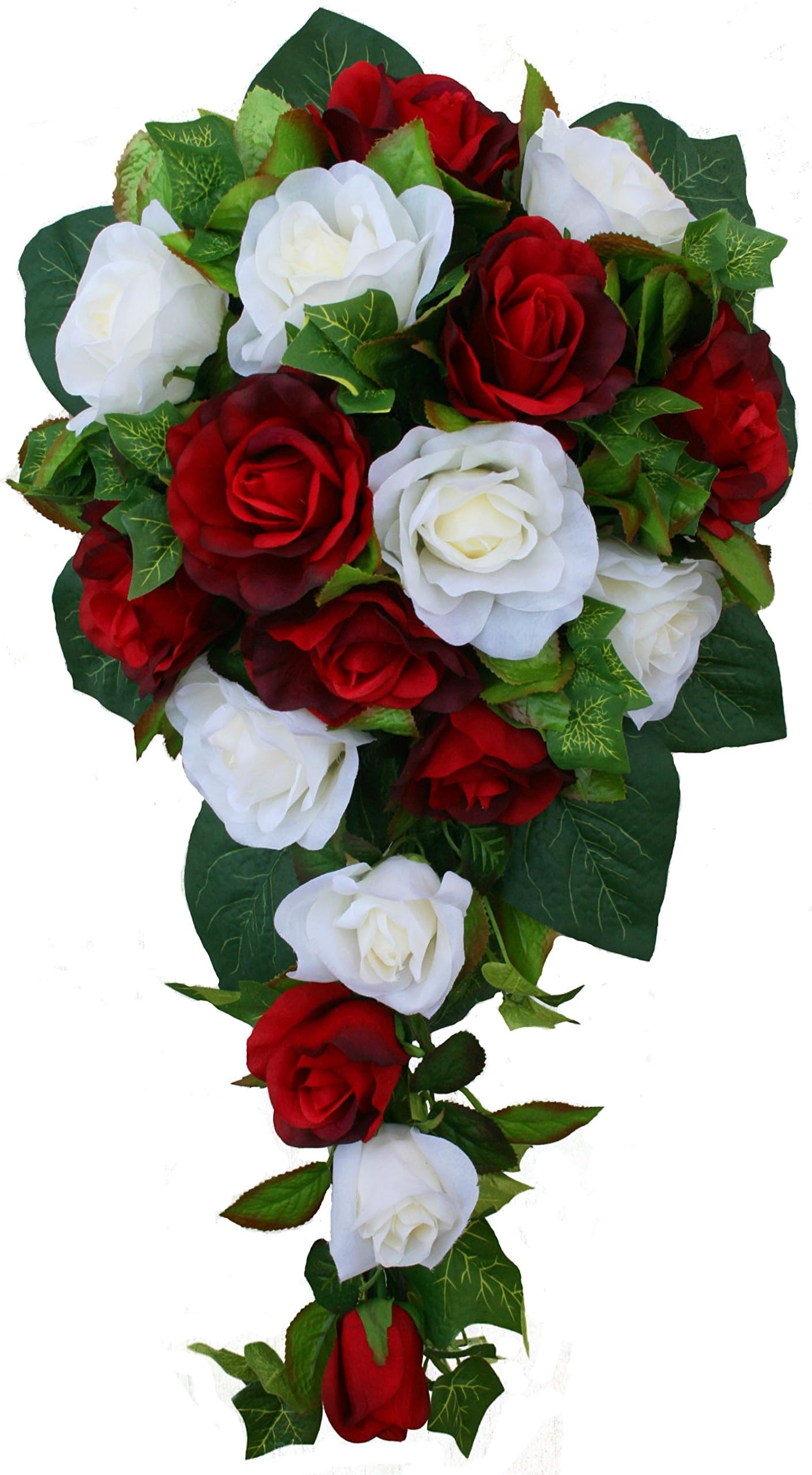 Red and Ivory Silk Rose Cascade - Bridal Wedding Bouquet