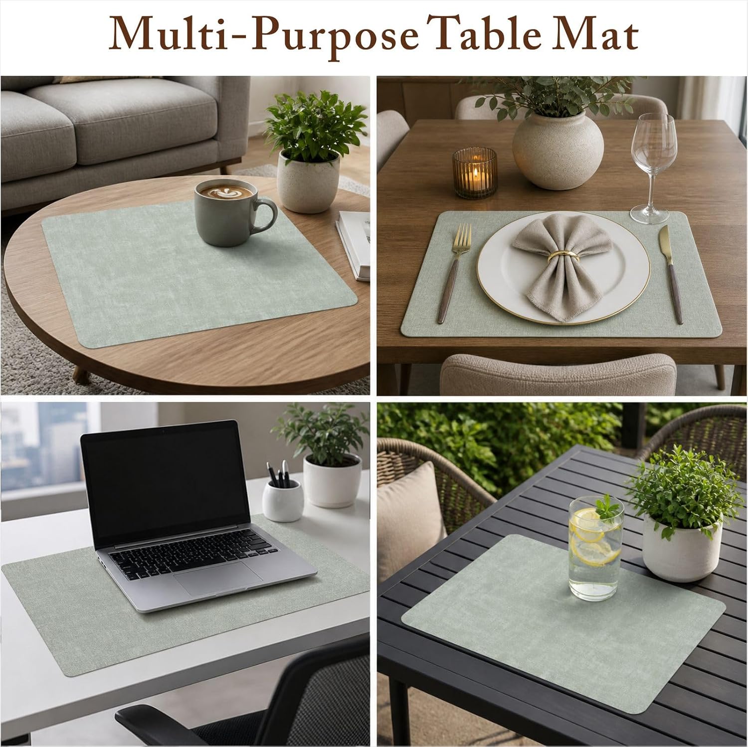 Placemats Set of 6 with Napkins and Rings - Washable Faux Leather Table Mat | Easy to Clean, Wipeable Place Mats, Heat Resistant, Waterproof, Oil-Proof & Non-Slip Dining Placemat for Kitchen, Green