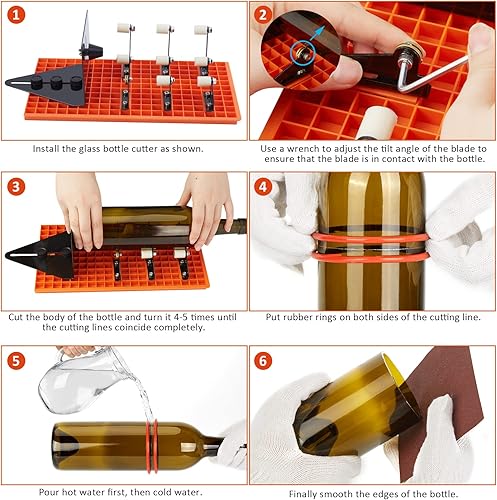 Miniatura 5 de Kit cortador de botellas de vidrio, cortador de vidrio FIXM DIY para botellas con base de rejilla y diseño deflector ajustable, juego completo de
