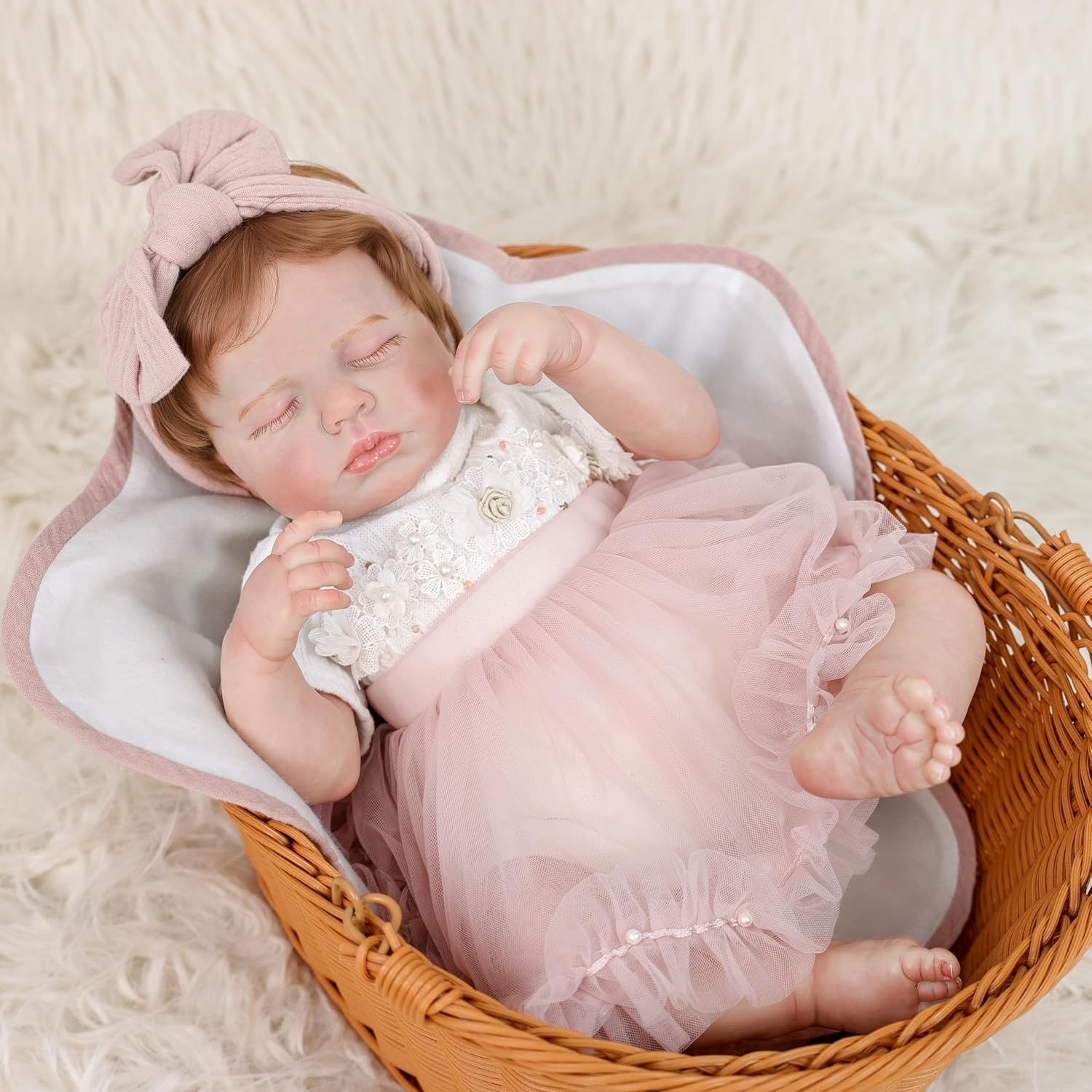 20inchs 50cm Lifelike Reborn Baby Doll, Adjustable Posture Vinyl & Fabric Newborn Doll with Removable Dress, Realistic Baby Doll with Magnetic Pacifier for Gifts,Name Yume