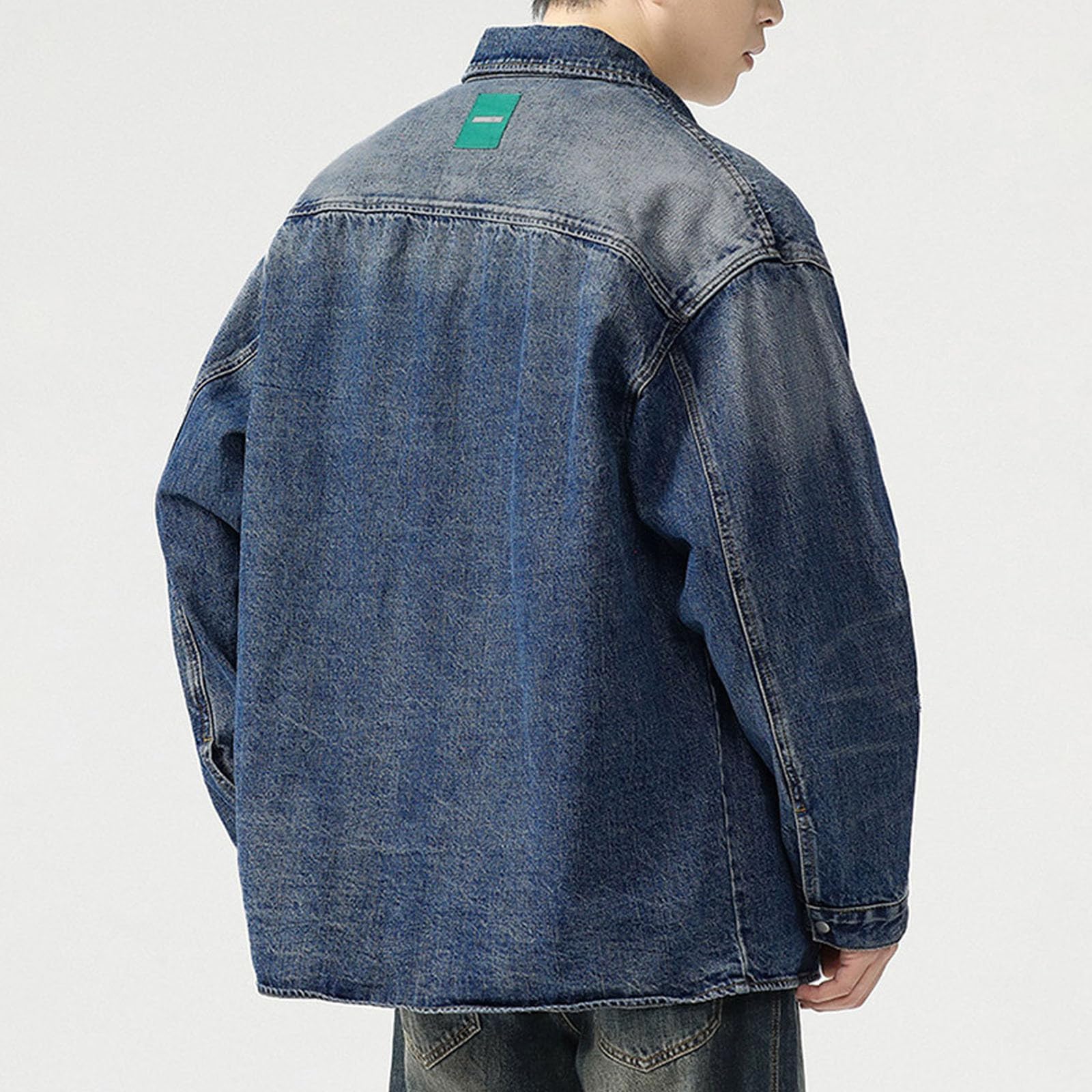 Camicia in jeans da uomo e da uomo, in jacquard, con bottoni, in denim, slim fit, da cowboy, vintage, con colletto rovesciato, per il tempo libero