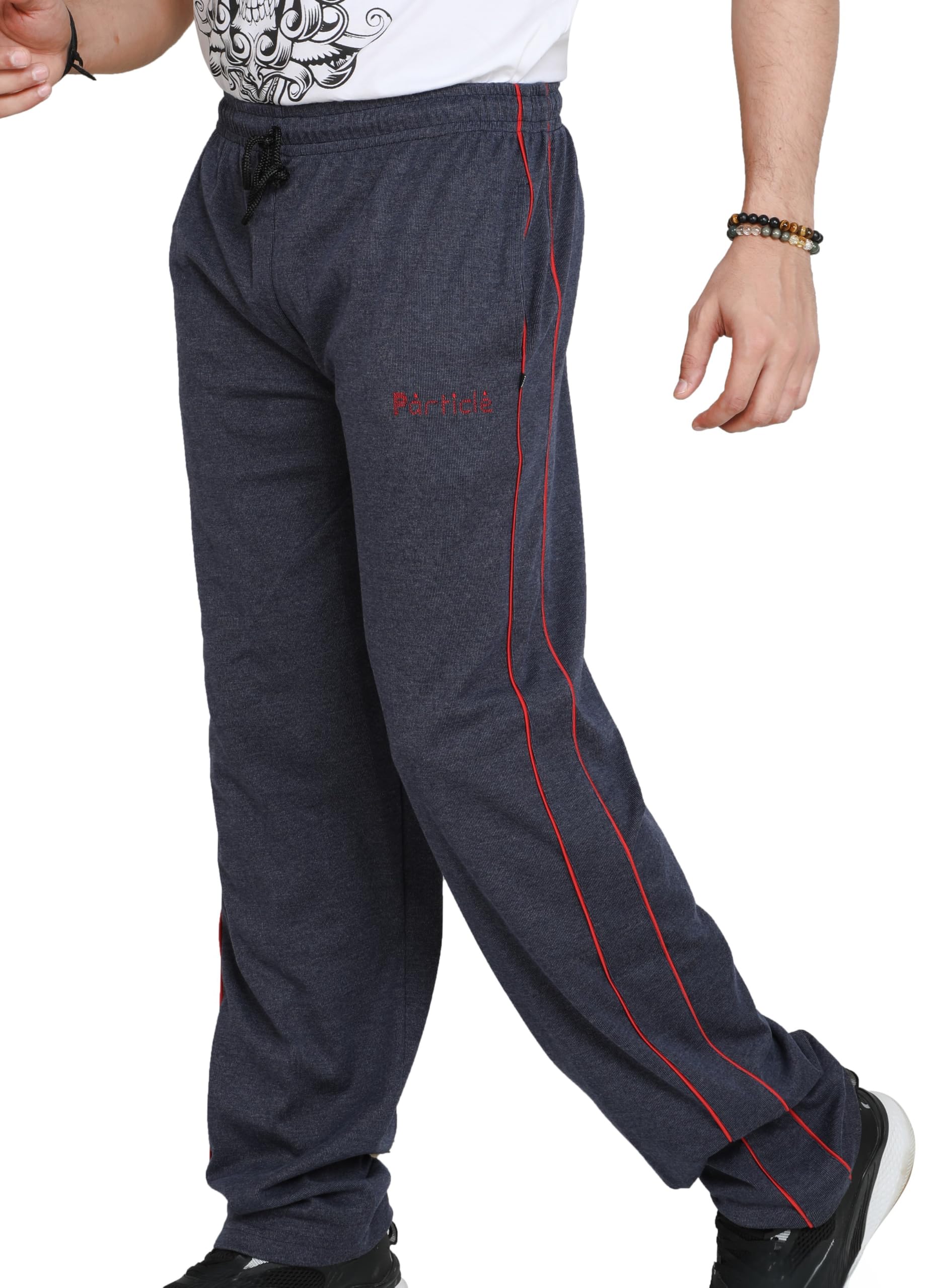 particle Men's Plus Size Track Pants | Big & Tall Design (Waist 36-54) | 230 GSM Cotton Corduroy Texture | Regular Fit Lounge Pants with Double Red Side Piping-picture-18