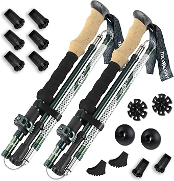 Trekology Trek-Z Collapsible Hiking & Trekking Poles 2-PCS with 6 Rubber Tip Replacements Lightweight Adjustable Walking Poles for Hiking, Travel, Seniors, Men & Women