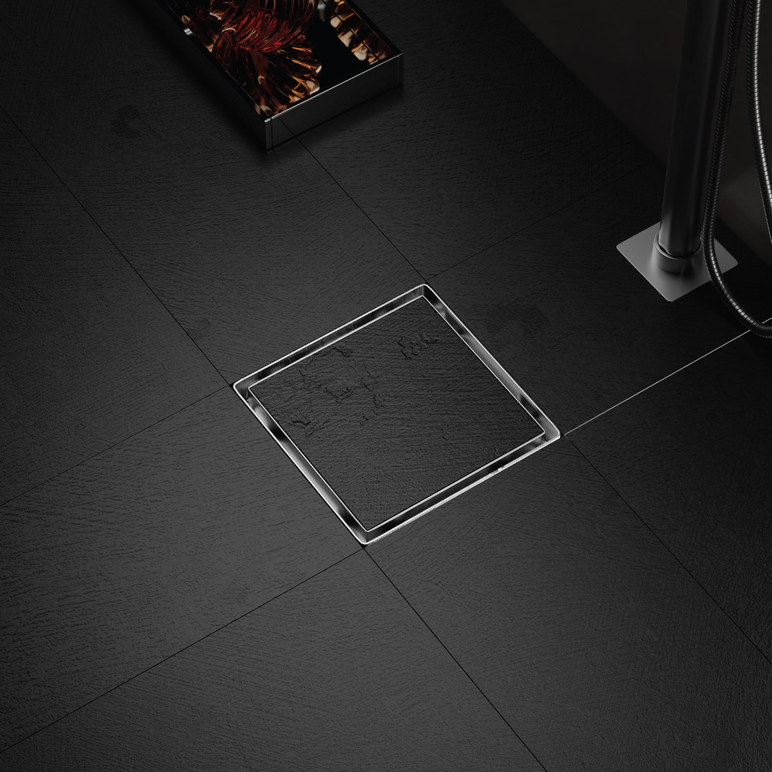 iSTAR 304 Grade 6X6 inch Stainless Steel Square Tile Insert Floor Drain | Invisible Shower Drain Channel | Anti Cockroach Trap Waste Water Jali Drainer for Bathroom, Kitchen, Balcony (Chrome Finish)
