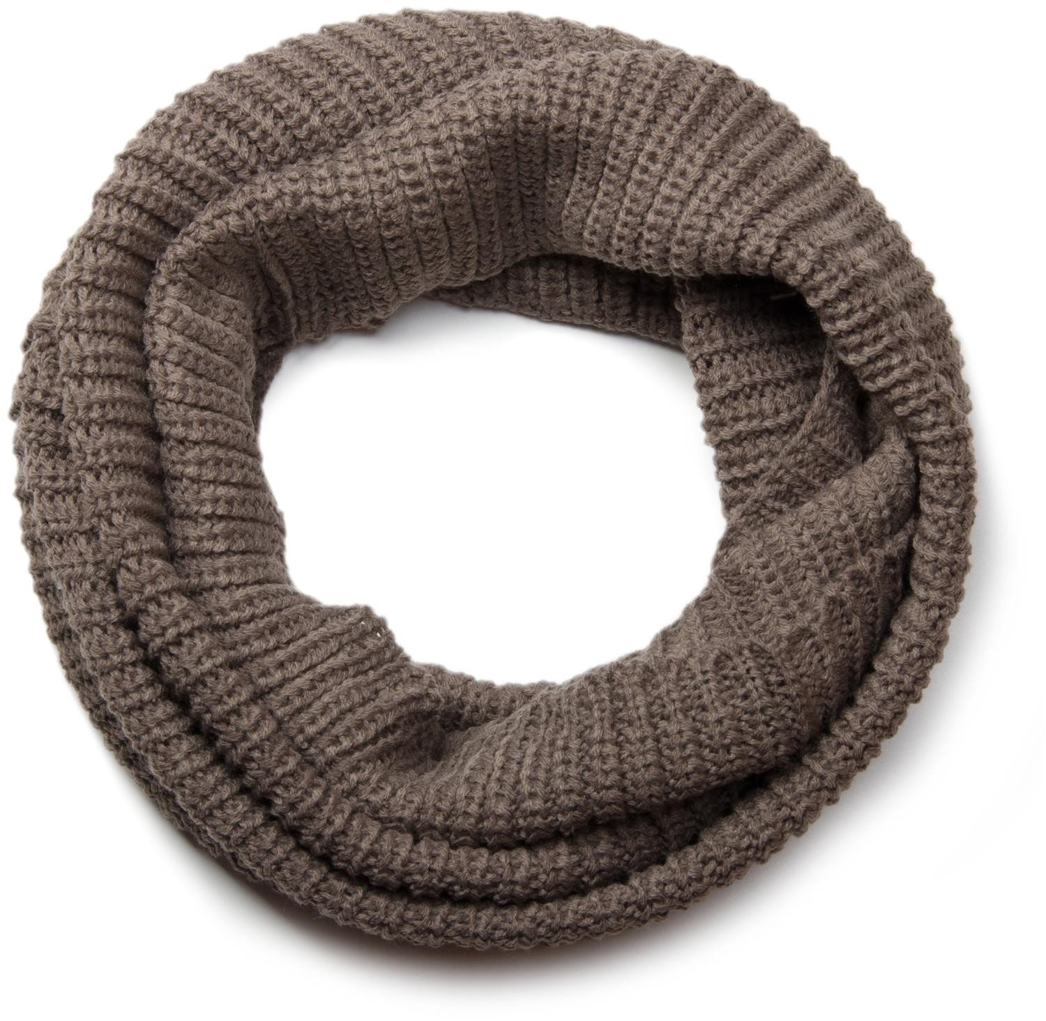 styleBREAKER Unisex Fine Knit Scarf, Solid Color Loop Tube Scarf, Fine Rib Winter Knit Scarf, Loop Scarf 01018112, Colour:Taupe