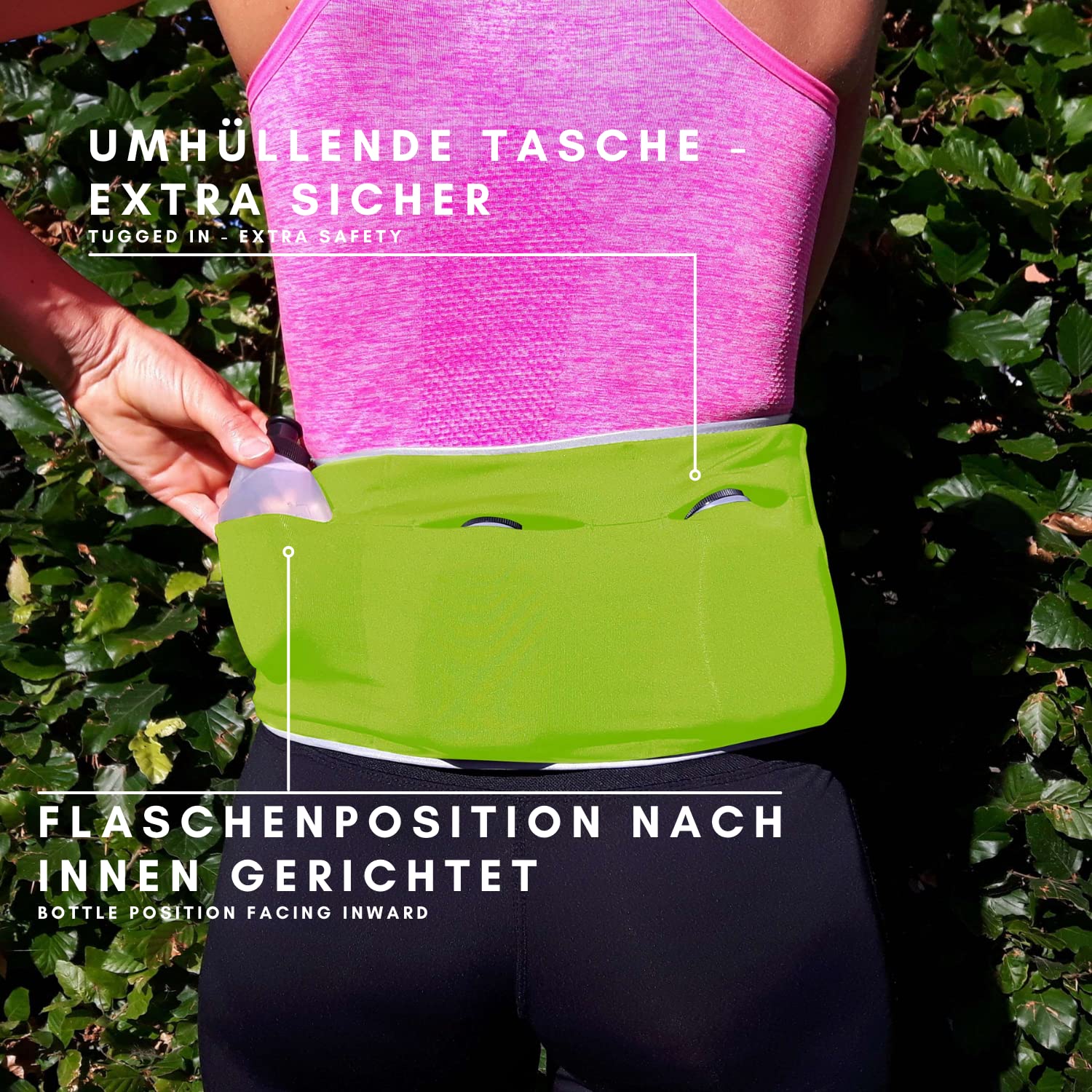 Cinturón Deportivo con 3 Botellas de Agua – con Bolsillo Interior Impermeable y Bolsillo para Billetes – Riñonera para Hombre y Mujer – Bolsa de hidratación para teléfono