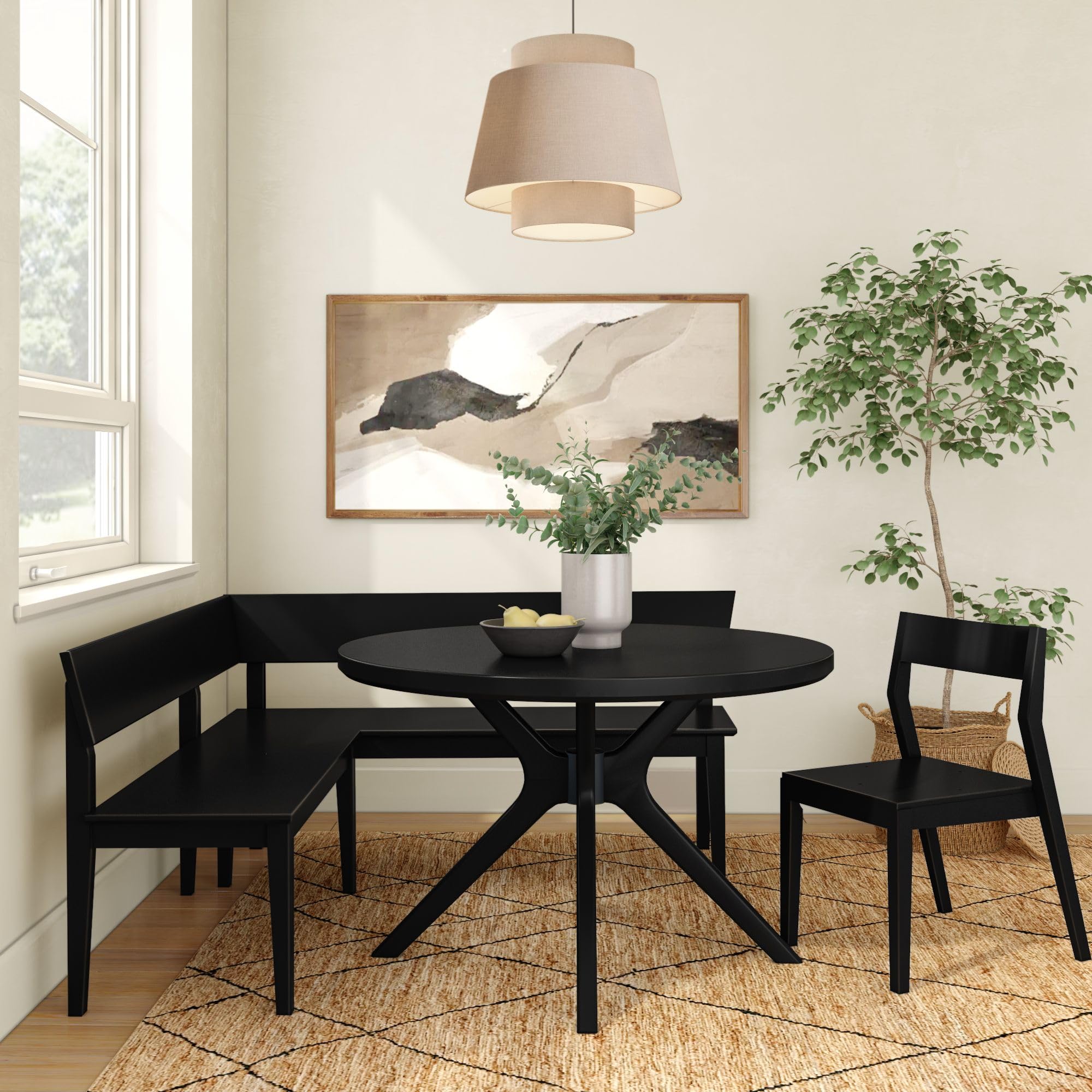 Plank+Beam Risa Dining Bench, 64 Inch, Corner Bench, Black | Space-Saving Solution, Hassle-Free Setup, Solid Wood