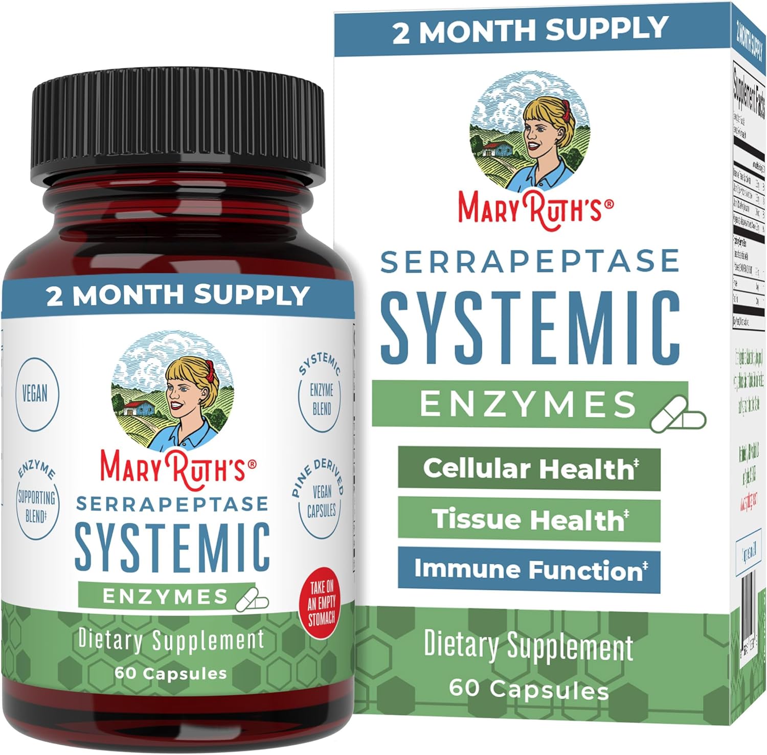 MaryRuth Organics Serrapeptase Enzymes Capsules | Up to 2 Month Supply | Enzyme Supplement for High Potency Sinus Relief Pills| Tissue Health and Cellular Health | Vegan | Gluten Free | 60 Count