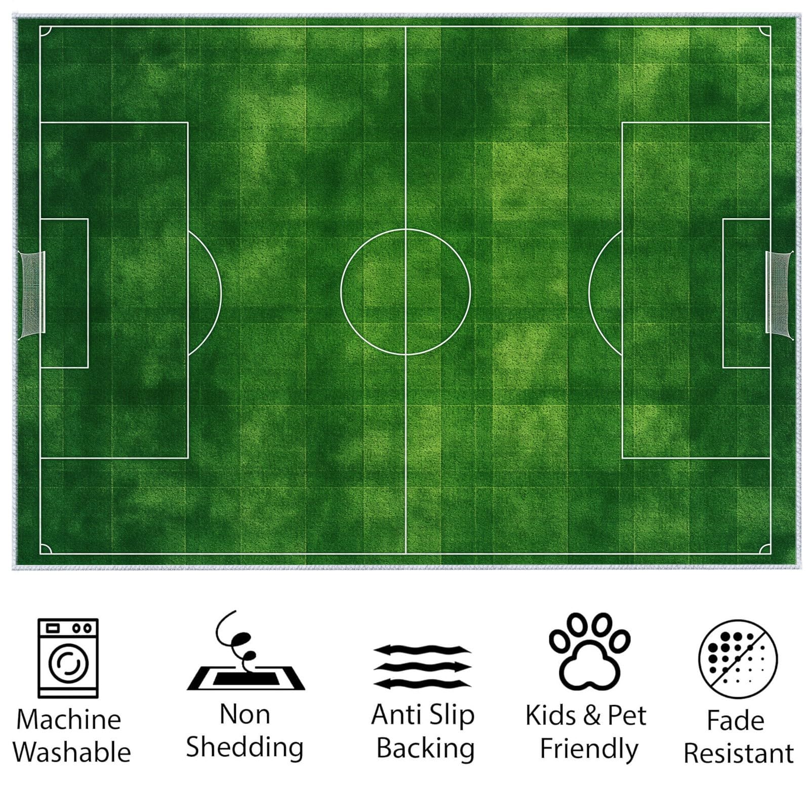Tapis de salon lavable en machine 80 x 150 cm vert, coureur faible poil antidérapant avec imprimé rayures vertes terrain de football - tapis chambre pour la chambre à coucher le bureau à domicile