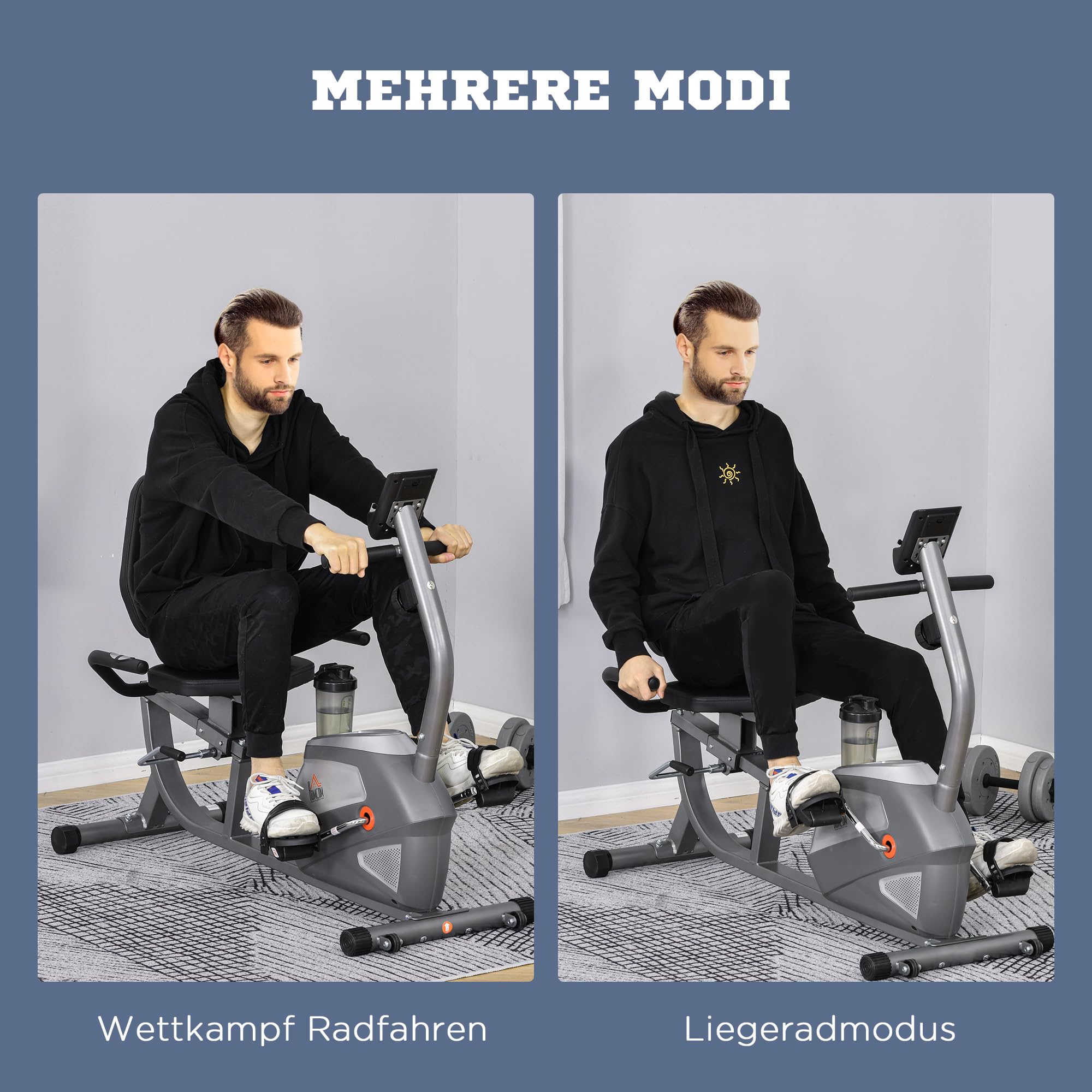 HOMCOM rower treningowy trenażer rowerowy koło zamachowe z 8-stopniową regulacją oporu magnetycznego regulowana długość opór magnetyczny koła metal ABS kolor szary + srebrny 136 x 62,5 x 38 cm