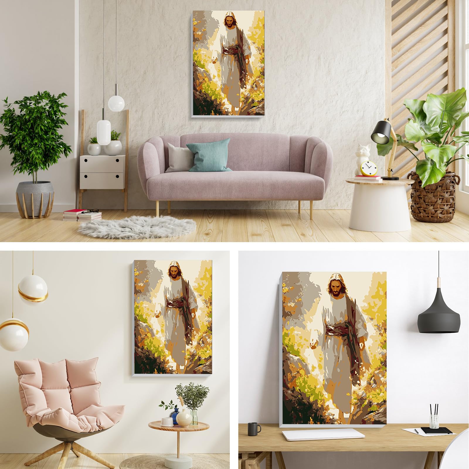 RICUVED Jesús Pintura por Números 20x30cm para Adultos y Niños con Marco de Madera -Jesús Kit Completo con Pinceles, Pinturas y Lienzo para Decoración de Pared y Regalo Creativo