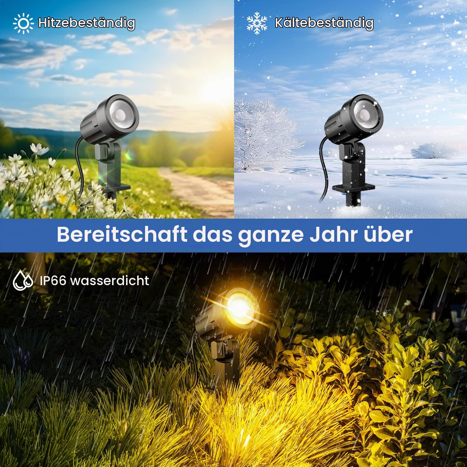 MEIHUA LED Solar Strahler 6 Stück 2700K Warmweiß 3 Helligkeit 3 Modi Solar Gartenleuchte 6000mAh 6V 6W Solarlampen für Außen IP66 Wasserdichte Auto On/Off Gartenstrahler für Gärten Pfad Bäume | Solar Gartenleuchte 6000mAh 6V 6W Solarlampen Für Außen IP66