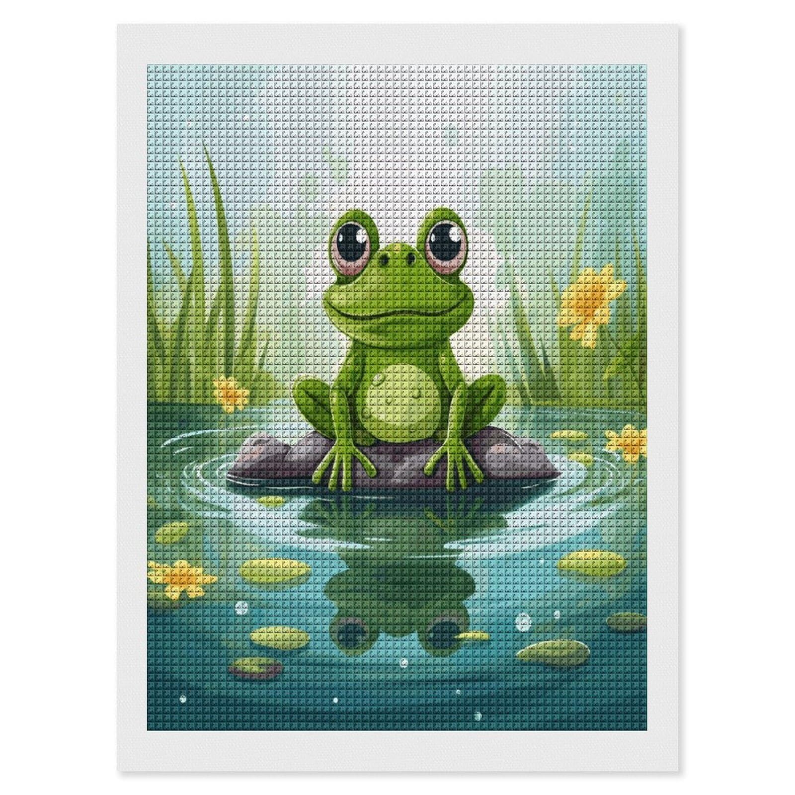 FodPand Frog in A Pond Diamond Painting Kit for Beginner Fun 5D DIY Crafts for Adults Diamond Art Kits Square Diamond Art Canvas Painting Gem Art Crafts for Home Wall Decor 12"x16"