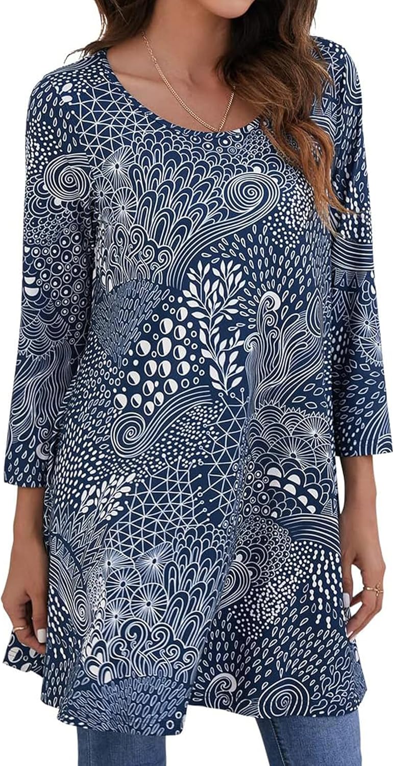 Enmain Womens Casual Tunic Tops Long Sleeve Ladies Longline Tunic Blouse Shirts Round Neck Plus Size Tunics Dress Floaty T Shirt for Women,S-3XL