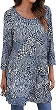Enmain Femme Tunique à 3/4 Manches Longues Chemise Imprimée à Motifs Floraux Paisley pour Les Femmes Casual élégant Chic T-Shirt Blouses