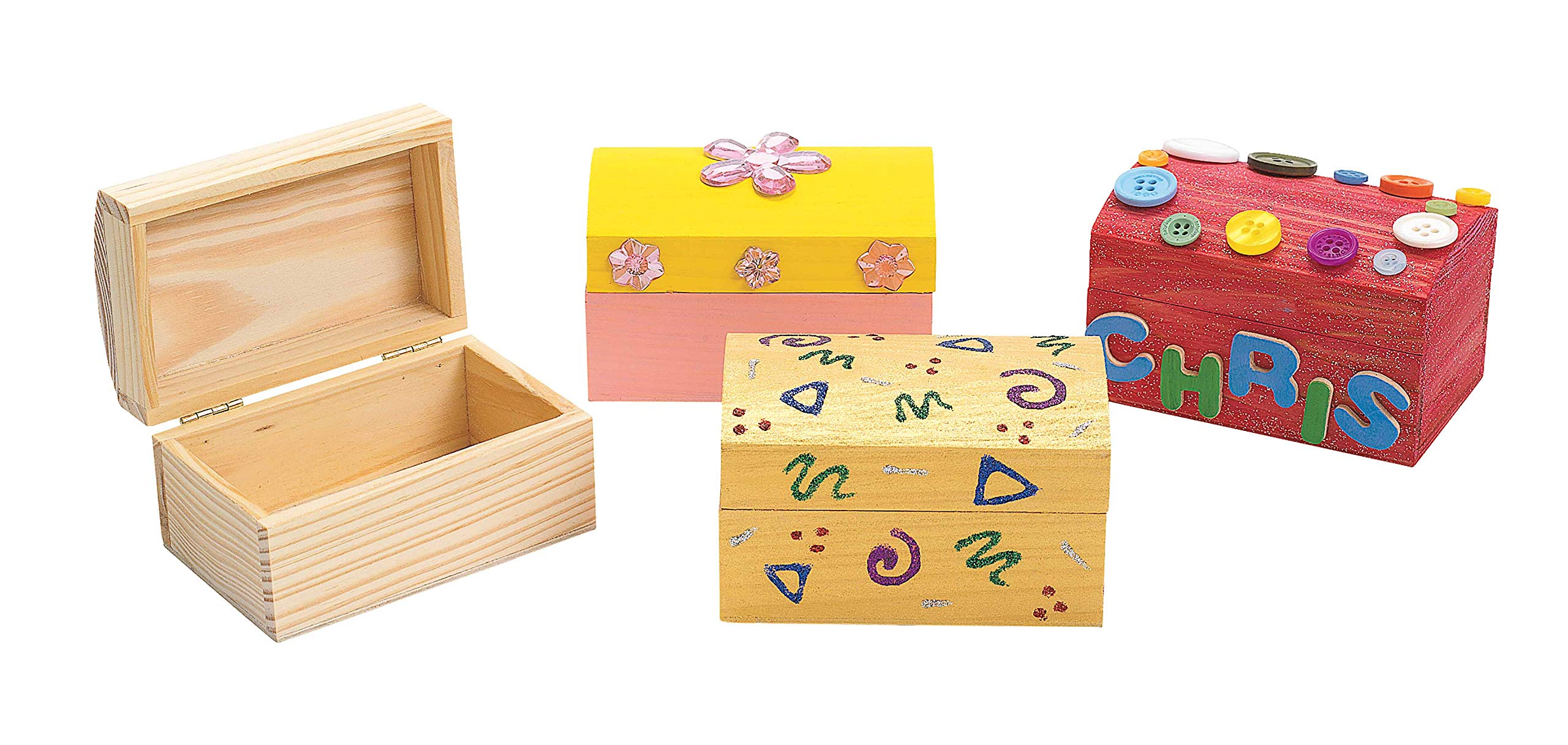 Coffre au trésor en bois Colorations à décorer soi-même - Lot de 12 mini boîtes de rangement