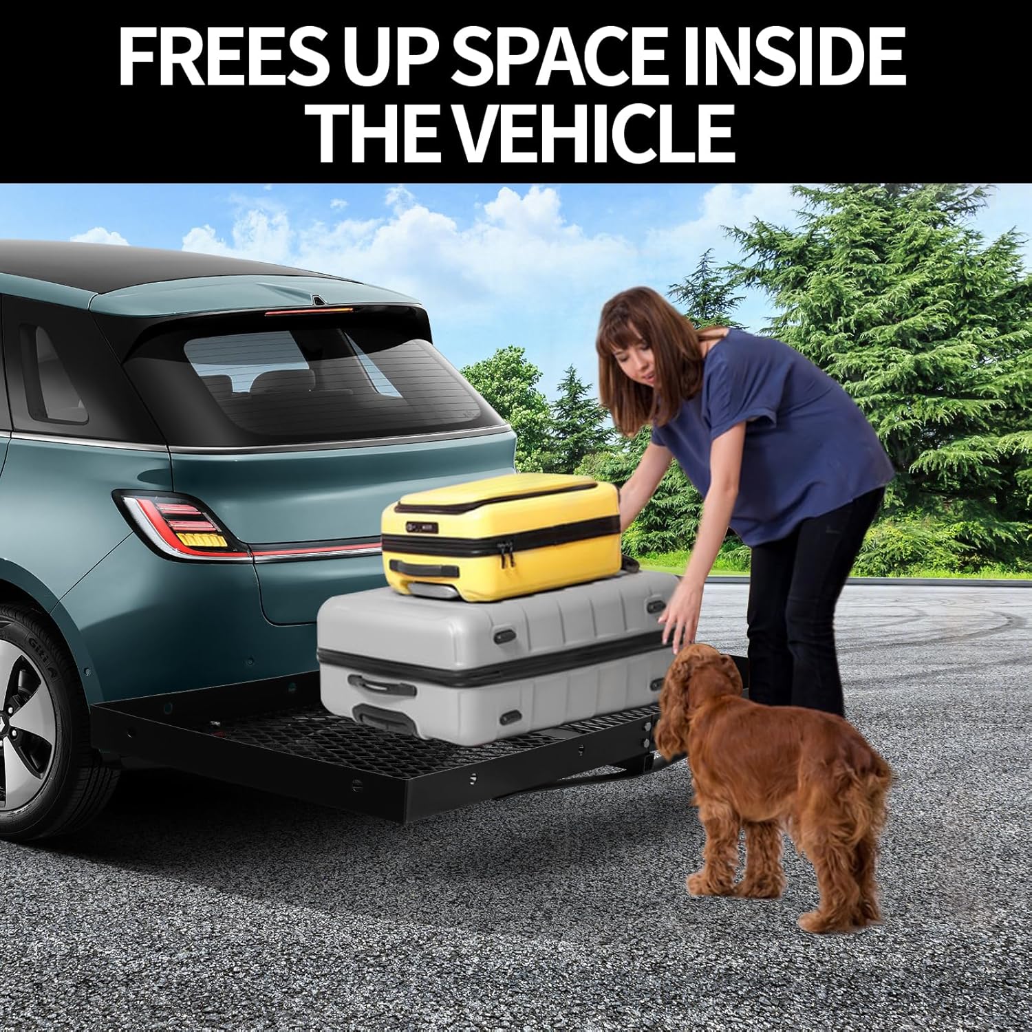 48 x 20 Tray Hitch Cargo Carrier,Hitch Mount Cargo Basket - 300 LBS Capacity, 1-1/4" & 2" Universal Adapter Shank, Carbide Black Powder Coat - Fits Cars, SUVs, Trucks