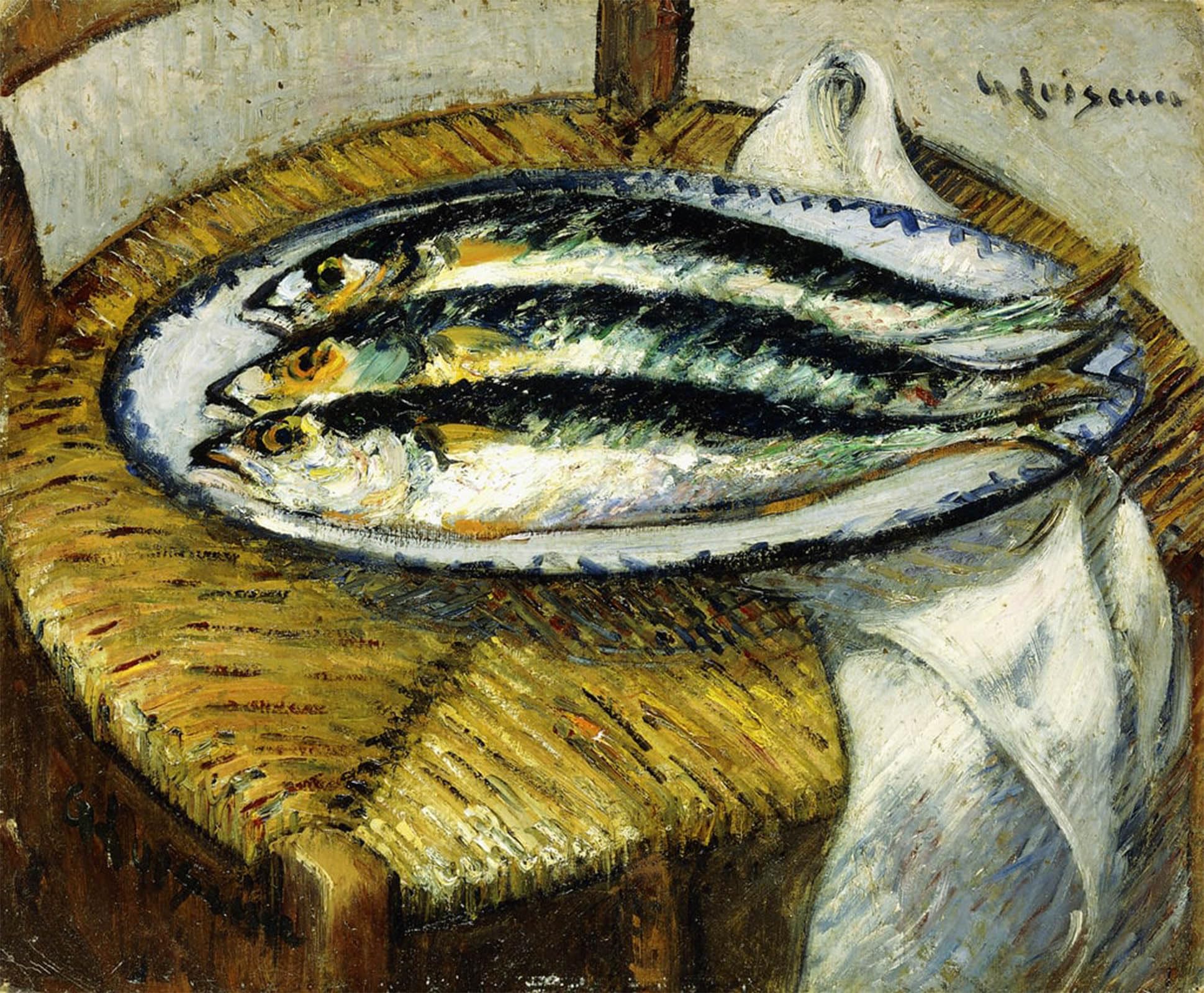 ARTXLXXBN Famous Print Painting Colorful Art Print the Dish of Mackerels by Gustave Loiseau Canvas Art Decorations for Home Decor 60x90cm