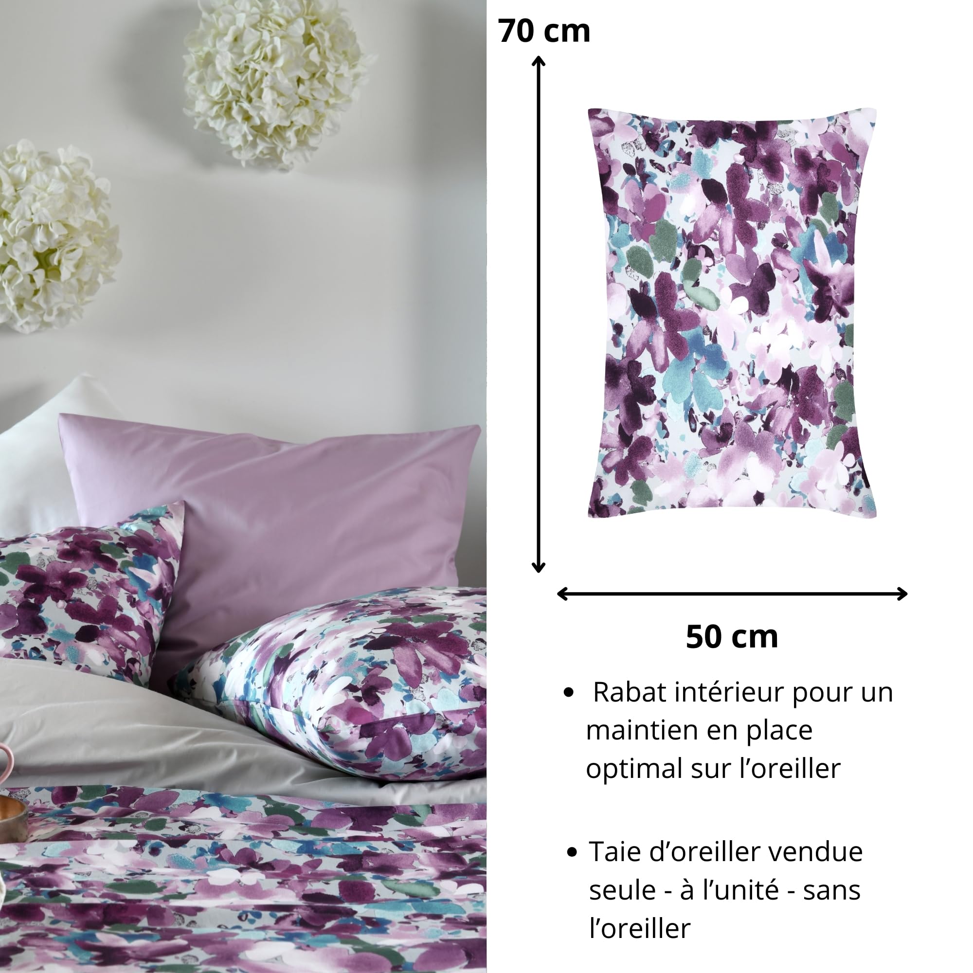 STOF, Pillowcase Bag, Size 50 x 70 cm, Quality Cotton Percale, 100% Oeko-Tex Certified Cotton, Mauve, Pink, Periwinkle Model - Image 4
