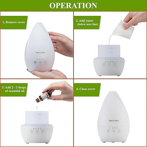 Miniatura 8 de Plant Guru Difusor ultrasónico de aceite esencial blanco 6.8 fl oz. con 0.5-0.3 fl oz. Juego de aceites esenciales para principiantes, pantalla
