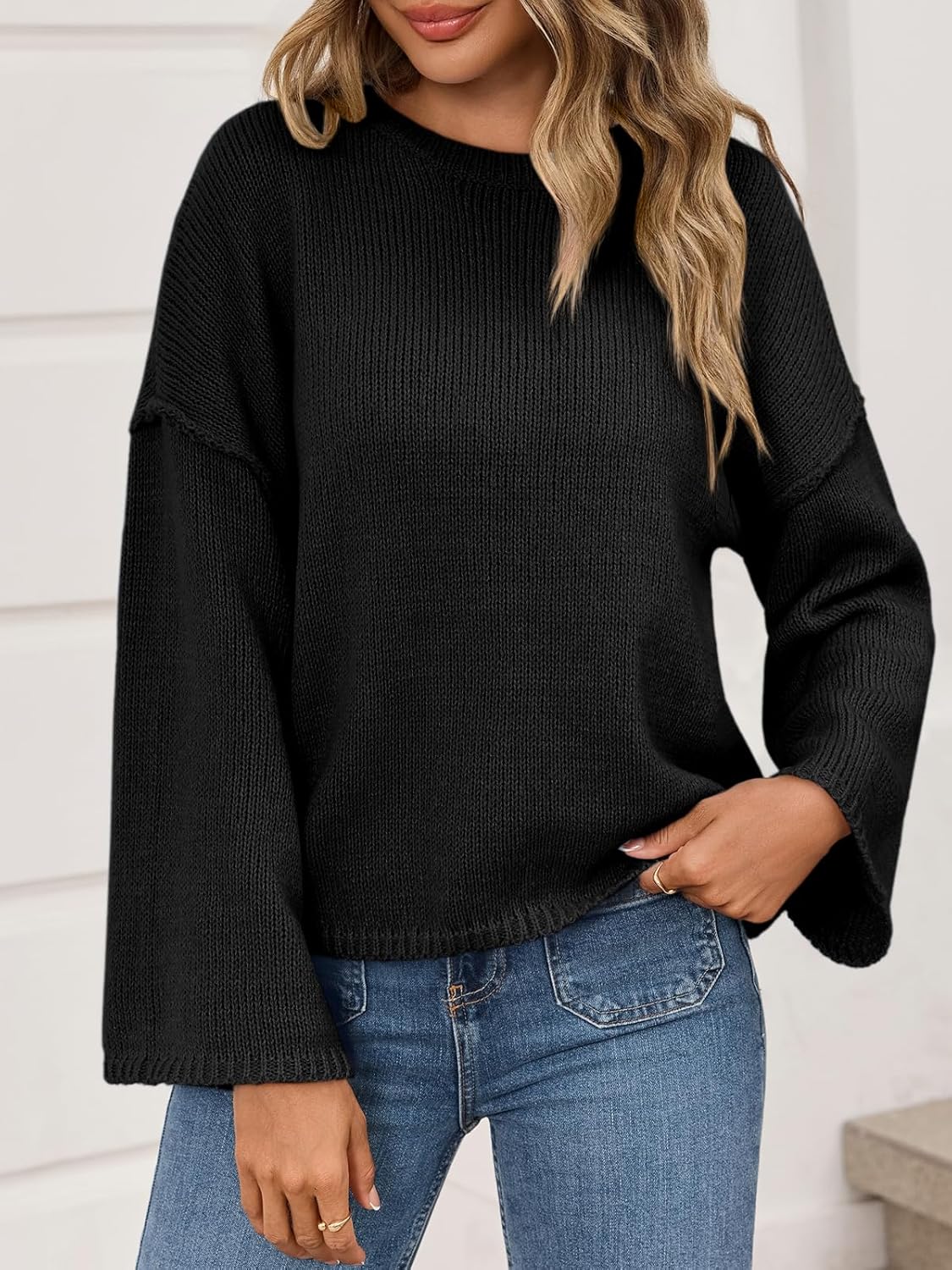 Cicy Bell Womens Oversized Crew Neck Sweater Fall Long Sleeve Knit Tops Trendy Casual Loose Fit Pullover Sweaters - Image 2