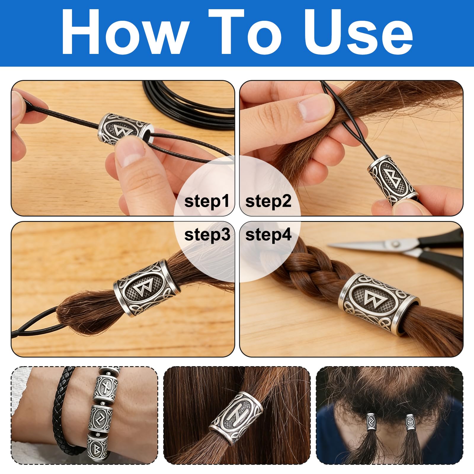 Perlas para Cabello Dreadlocks Barba Hombre Accesorios Pelo Estilo Vikingo Set 44 Piezas con Caja