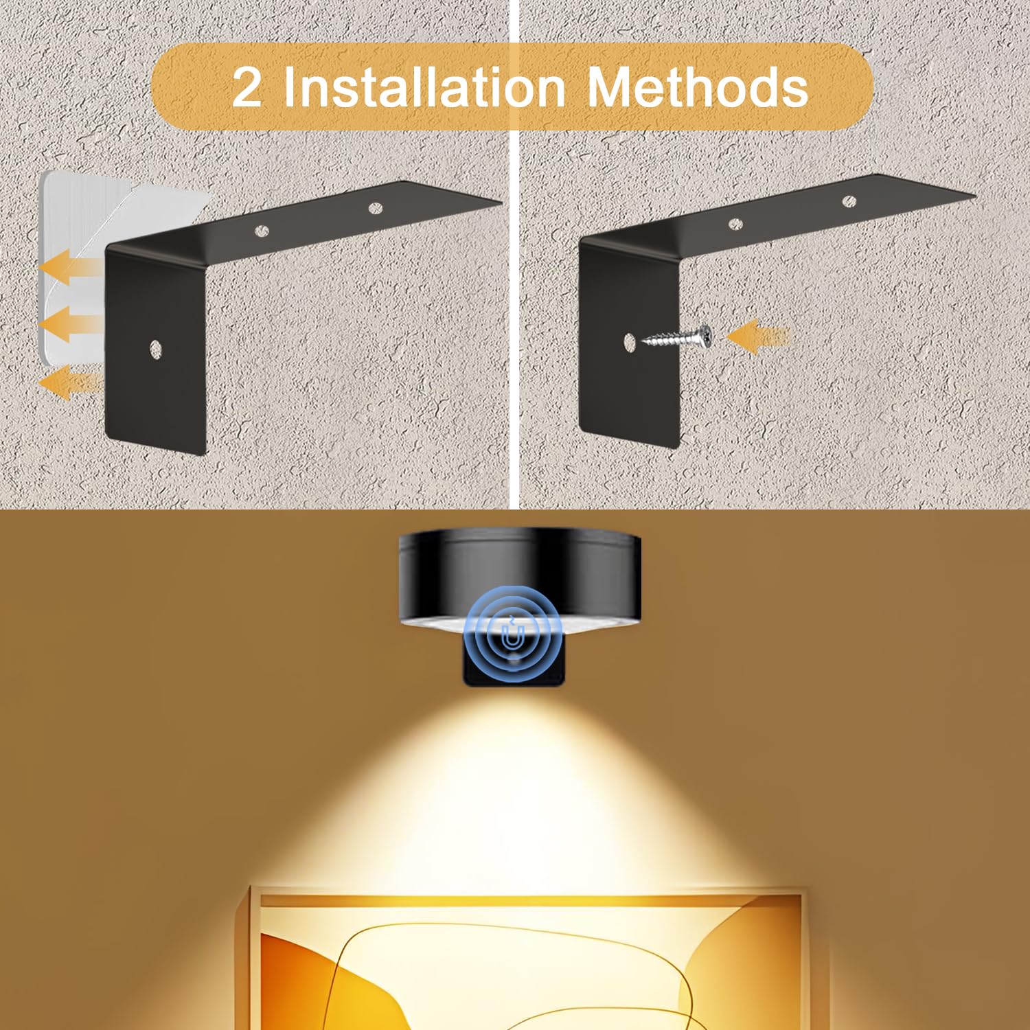 Luce Per Quadri Senza Filo,3 Pezzi Luci LED Applique Ricaricabile con Telecomando,3 Temperature di Colore,Lampada Fotografica Senza Fili per Armadio Esposizione Pittura Arte Dipinti(Nero)