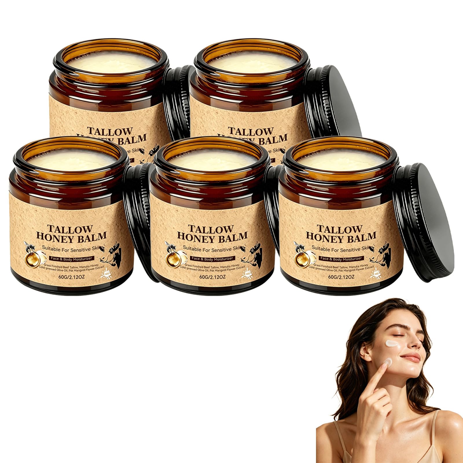 Hautpflege mit Rindertalg, Talg- und Honigbalsam, Körperlotion (60g) (5PCS)