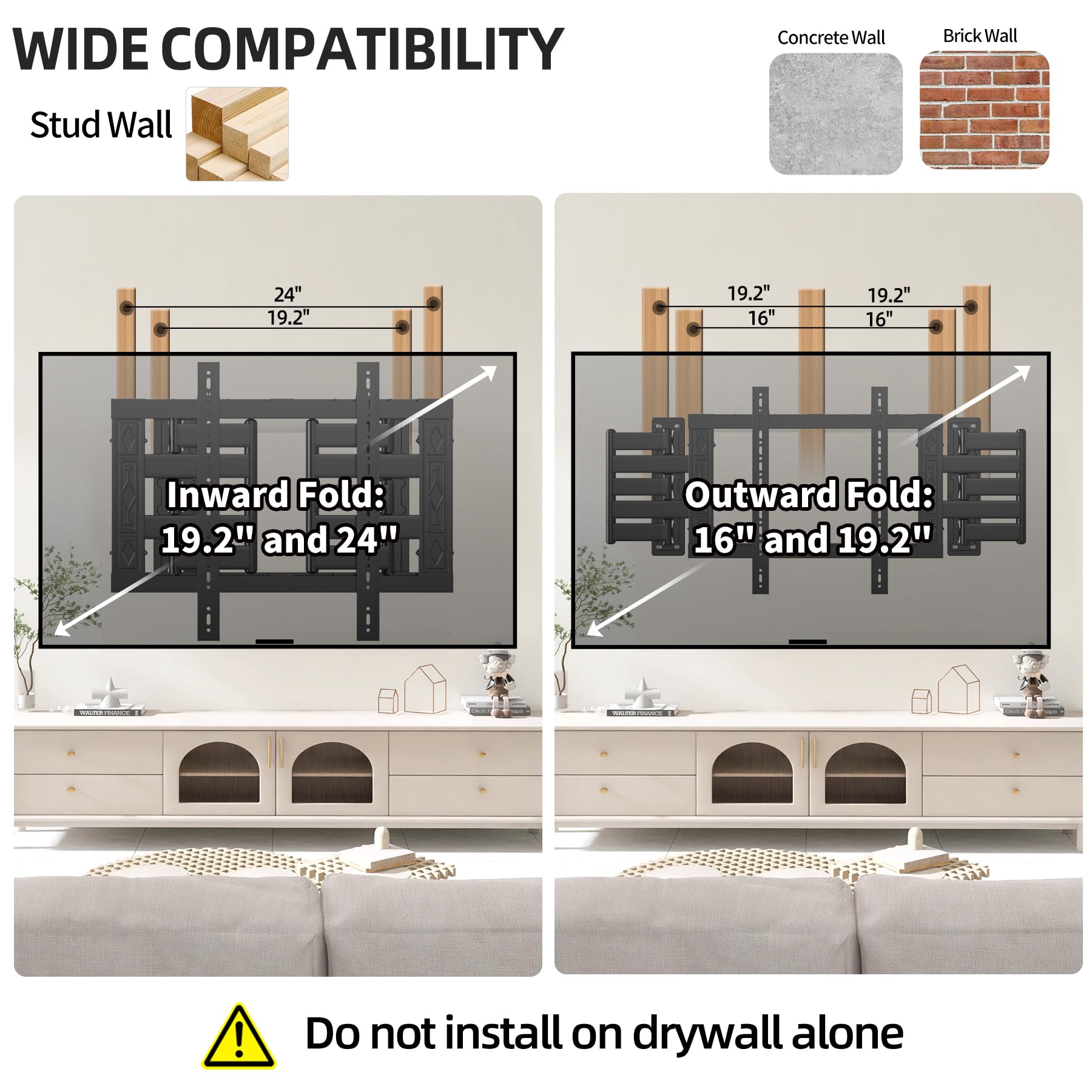 Supporto TV a Parete 10 Bracci Gran Portata 120 kg, 65-100 Pollici | Staffa TV Angolo Stanza, Profilo Ultra Sottile, Doppia piastra a muro, Piastra adattabile Standard VESA 600x600 mm