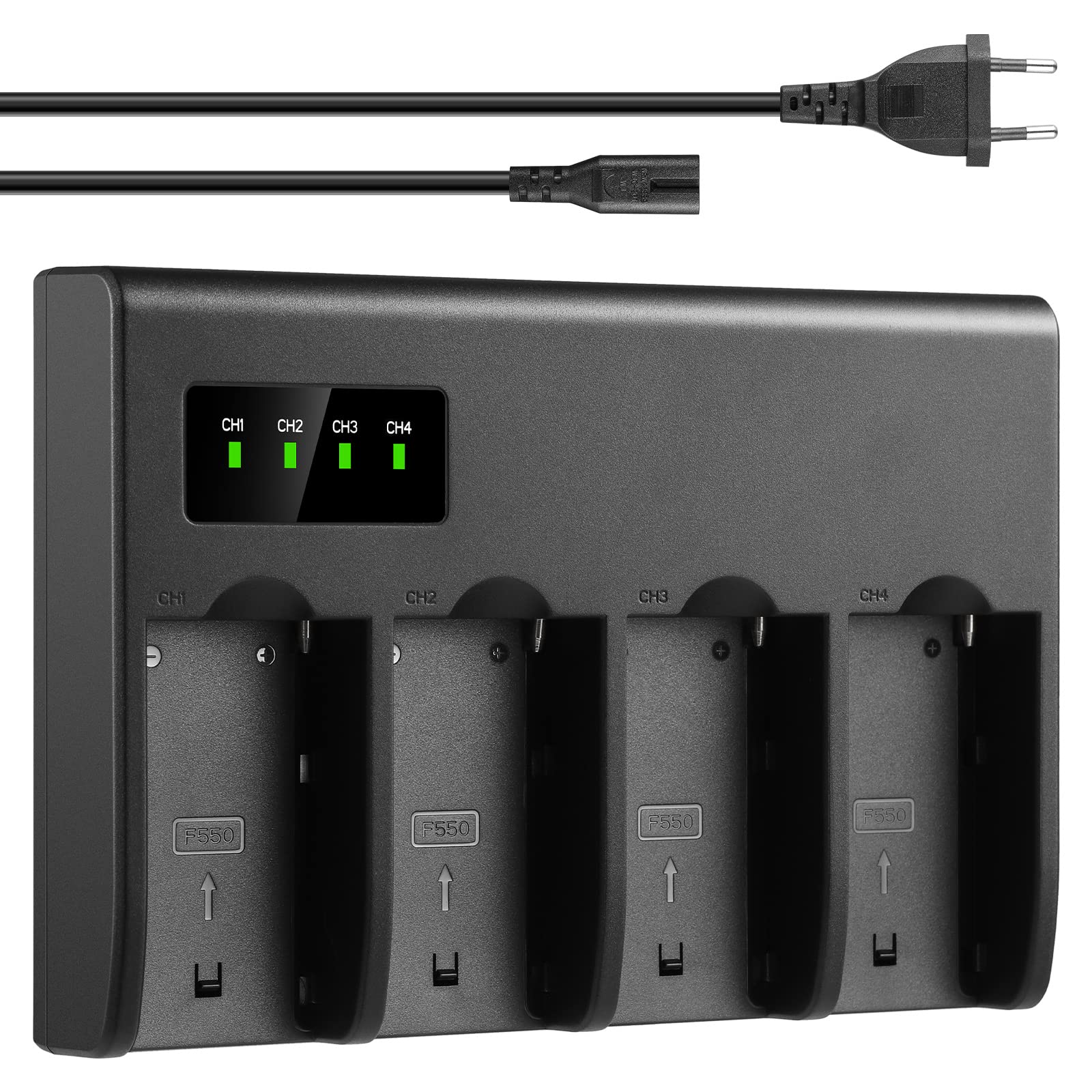 ENEGON NP-F550 Cargador de Cuatro Ranuras para Sony NP-F550 F330 F570 F530, Sony CCD-RV100/200, TR940 DCR-VX2100 DSR-PD150/170, FDR-AX1 HDR-AX2000 HDR-FX1 HDR-FX7 HDR-FX1000 HVL-LBPB CCDRV100/RV200