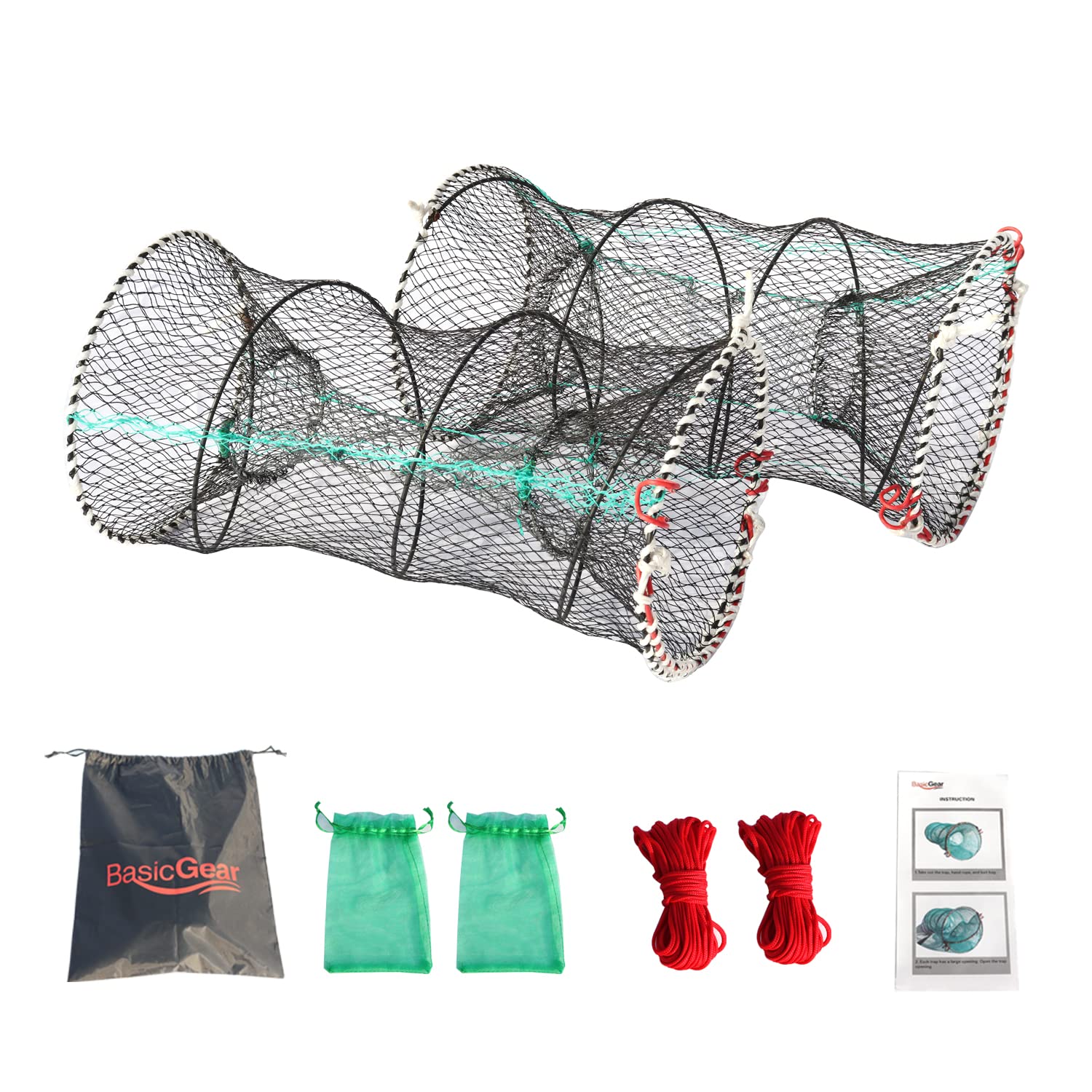 BasicGearCrab Trap Bait Lobster Crawfish Shrimp Portable Folded Cast Net Collapsible Fishing Traps Nets Fishing Accessories Black