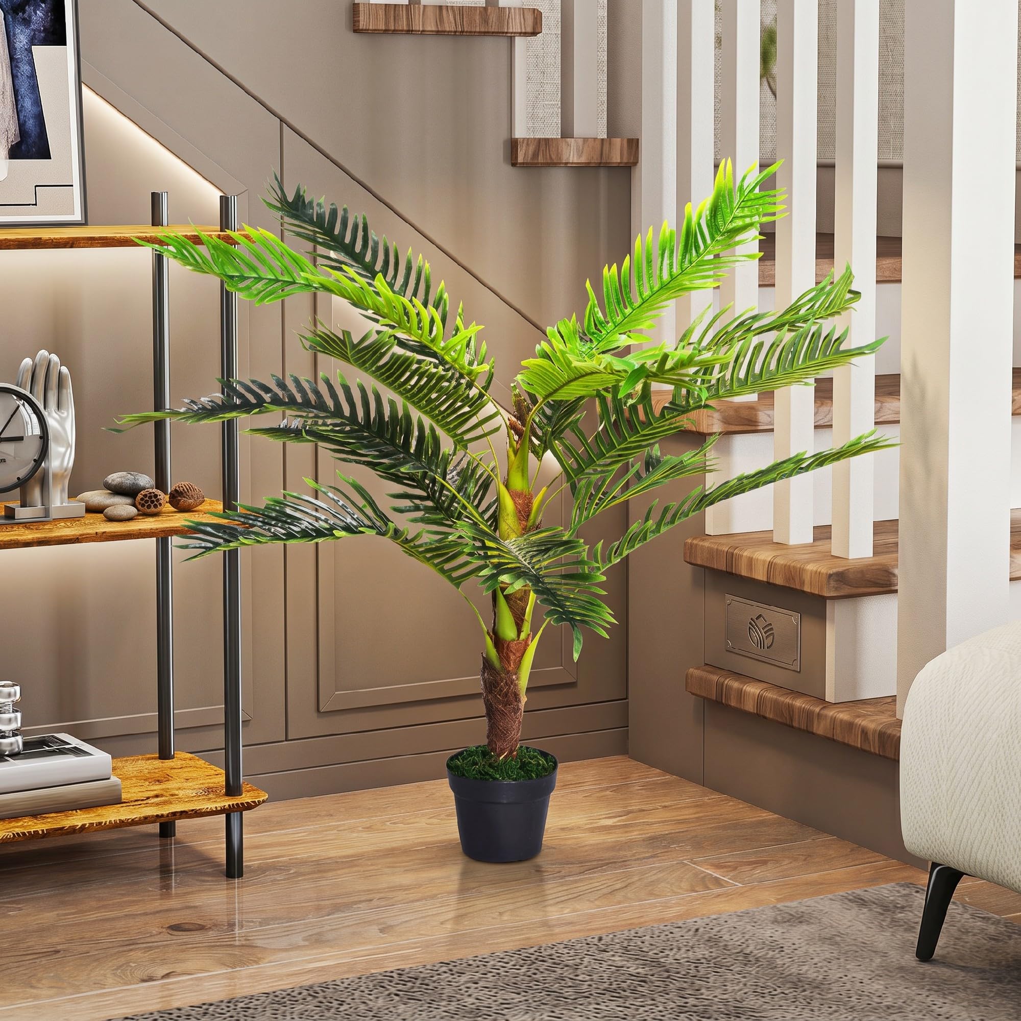 Outsunny Pianta Artificiale Palma Cycas Alta 123cm con Vaso Incluso