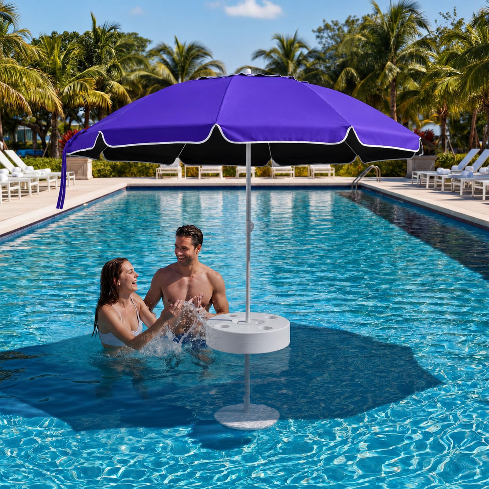 Photo 1 of Briwooody Floating Pool Umbrella Outdoor, Nautical Style, Deep Blue, 7 ft