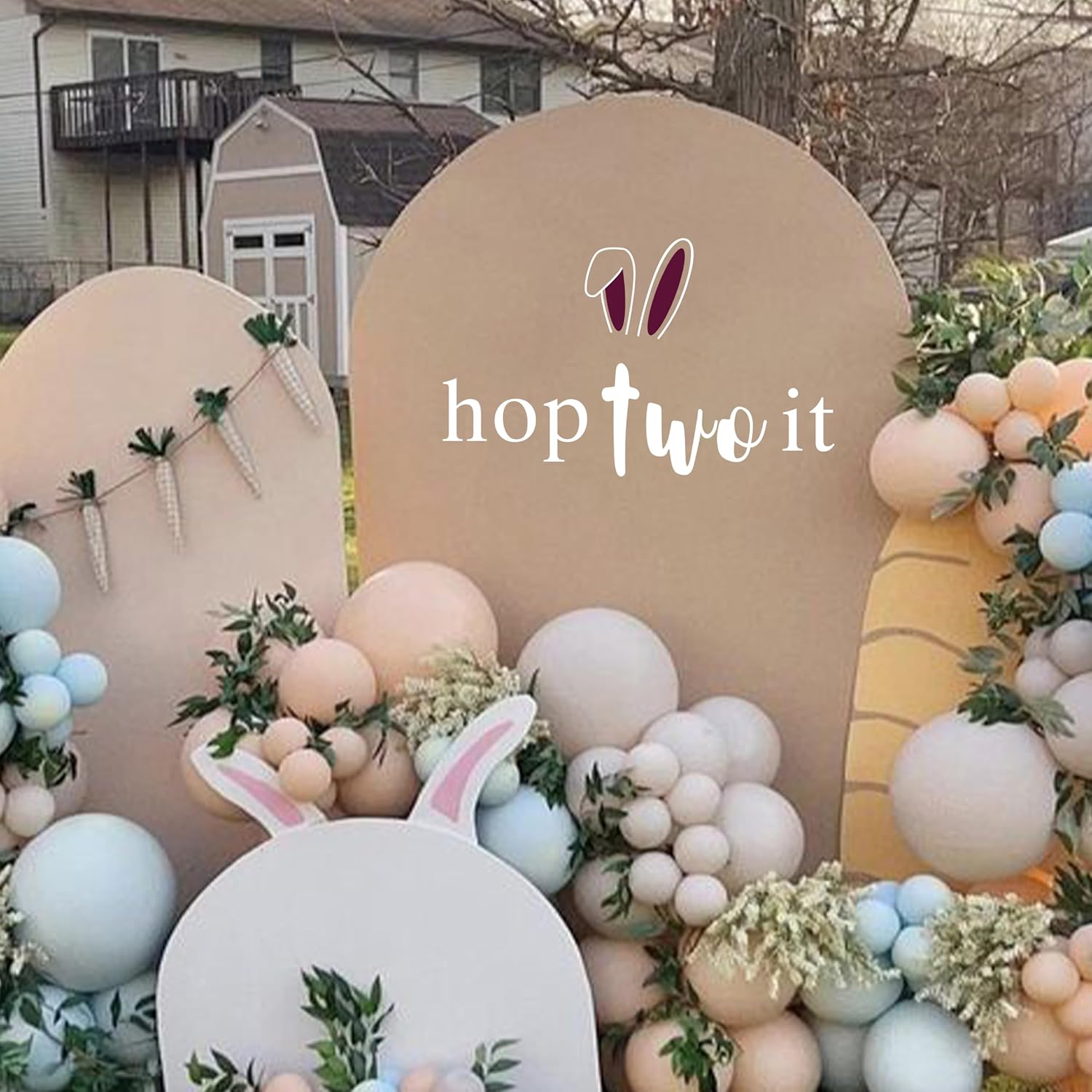Hop Two It Bunny Birthday Party Decal - Easter Rabbit Theme Party Supplies Wall Sticker, 2nd Birthday Party Decorations Wall Decal, Easter Bunny Sign Balloon Arch Decoration Sticker