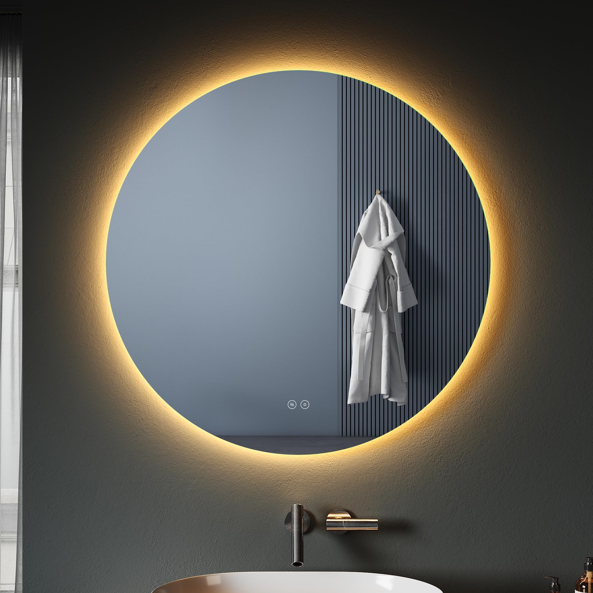SONNI Espejo Baño LED Redondo Luz Regulable 3 Colores Antivaho 80x80 cm Espejo con Luz Baño con Interruptor Táctil IP65
