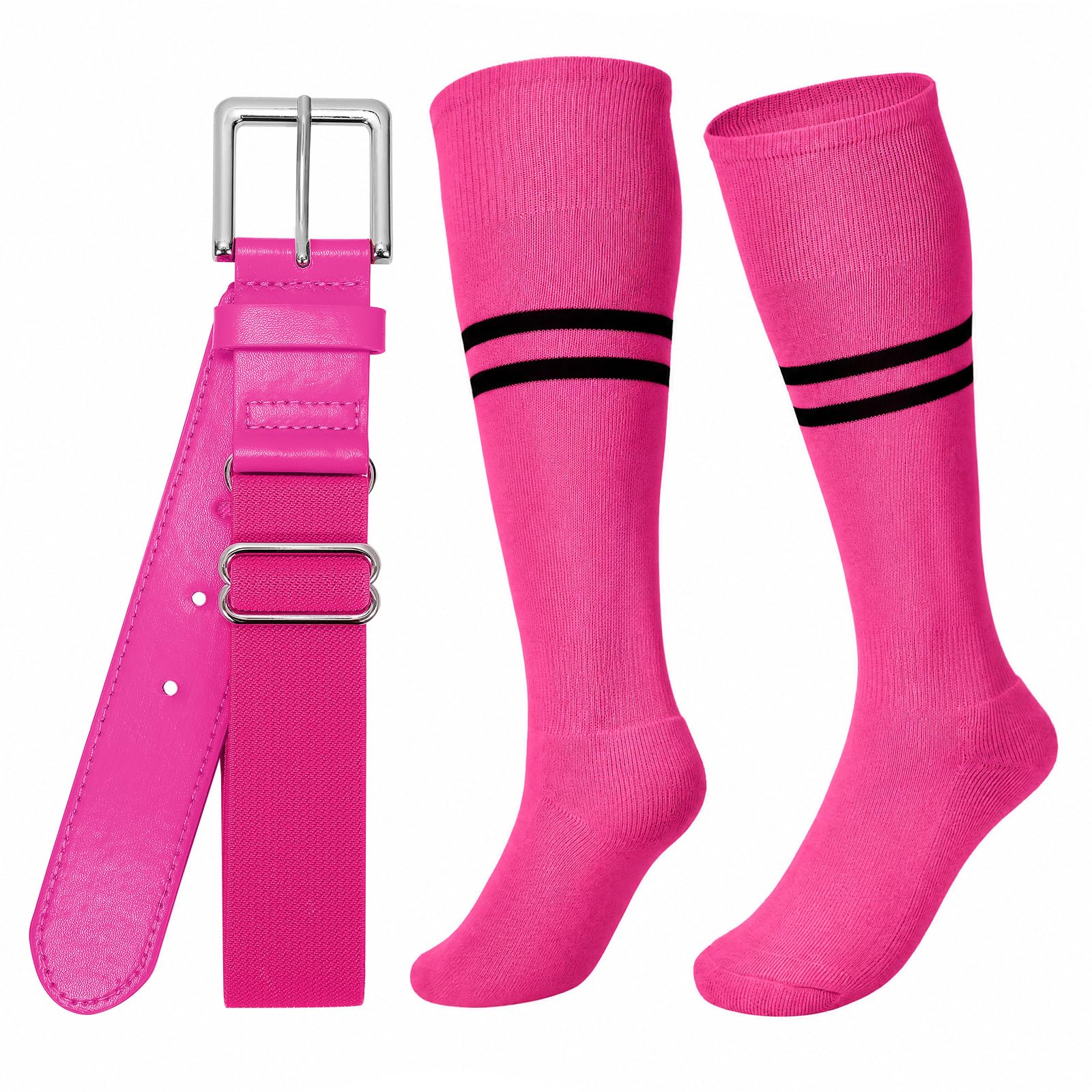 XZQTIVE Baseball Softball Socks and Belt Combo Set Adjustable Softball Socks and Elastic Belt for Kids Youth Adult
