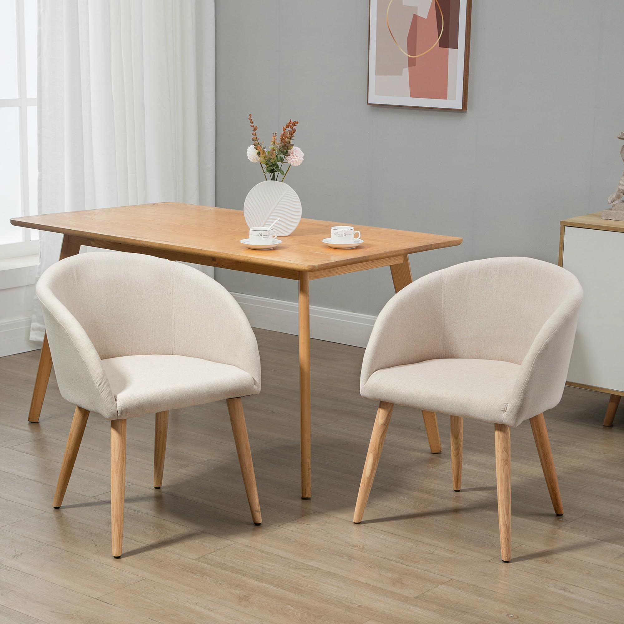 HOMCOM Lot de 2 Chaises de Salle à Manger Scandinave Aspect Lin Beige