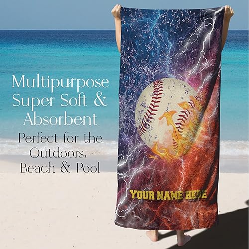 Miniatura 8 de Toalla de playa personalizada con pelota de fútbol para niños o adultos con nombre personalizado para niños o niñas, algodón absorbente, microfibra